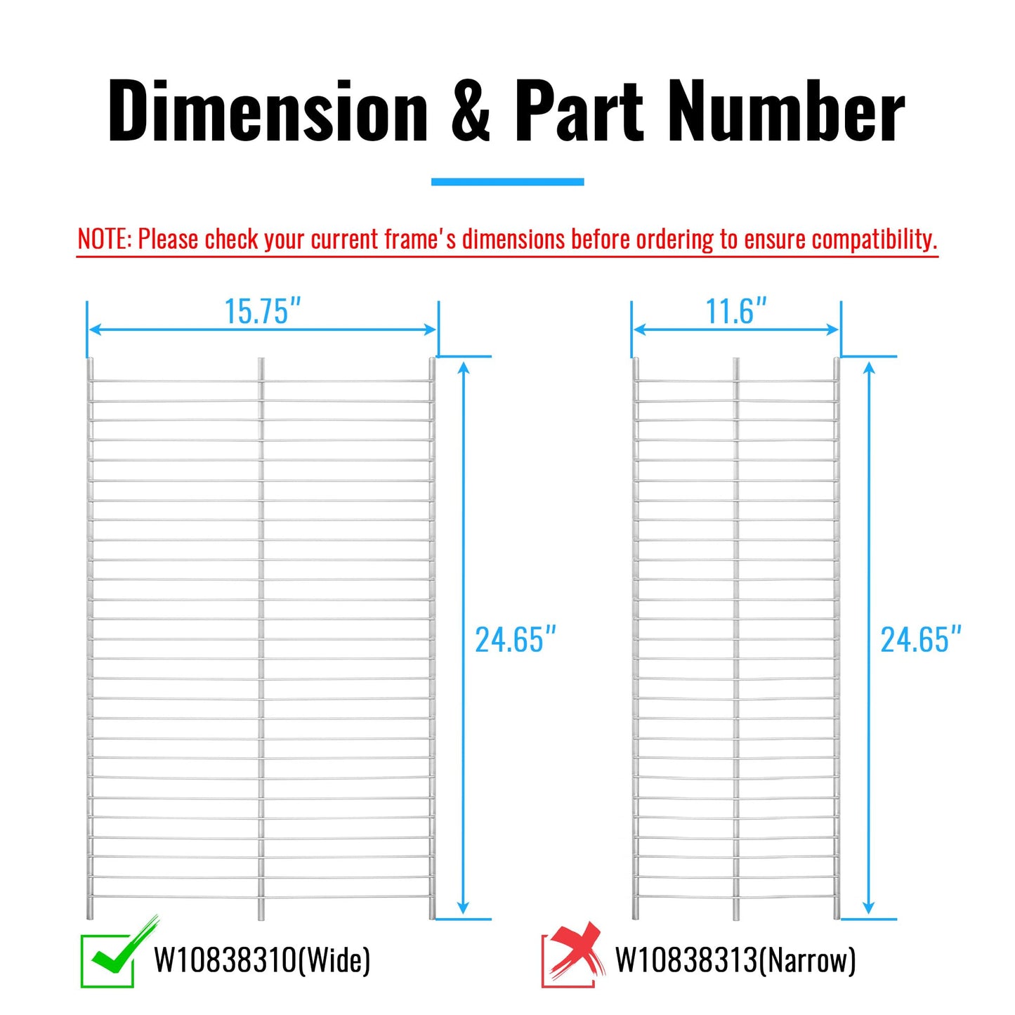 W10838310 Upright Freezer Wire Shelf Compatible with Whirlpool WZF34X16DW04, WZF34X16DW10, WZF34X18DW00 Replaces W11187306, AP5988763, W10581578, 4363360, PS11727968, EAP11727968