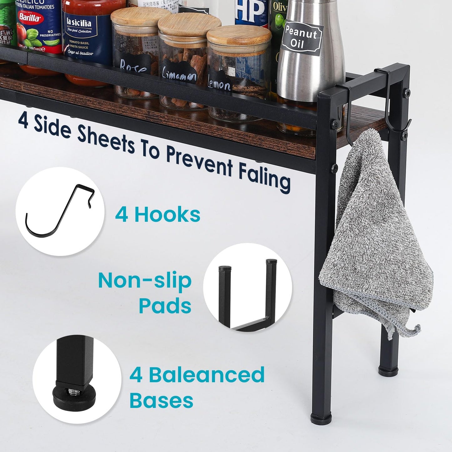 weslinkeji Spice Rack Shelf for Kitchen Stove，Stove Top Shelf with 4 hooks Extra Storage Countertop, Seasoning Organizer,Kitchen Organizers and Storage