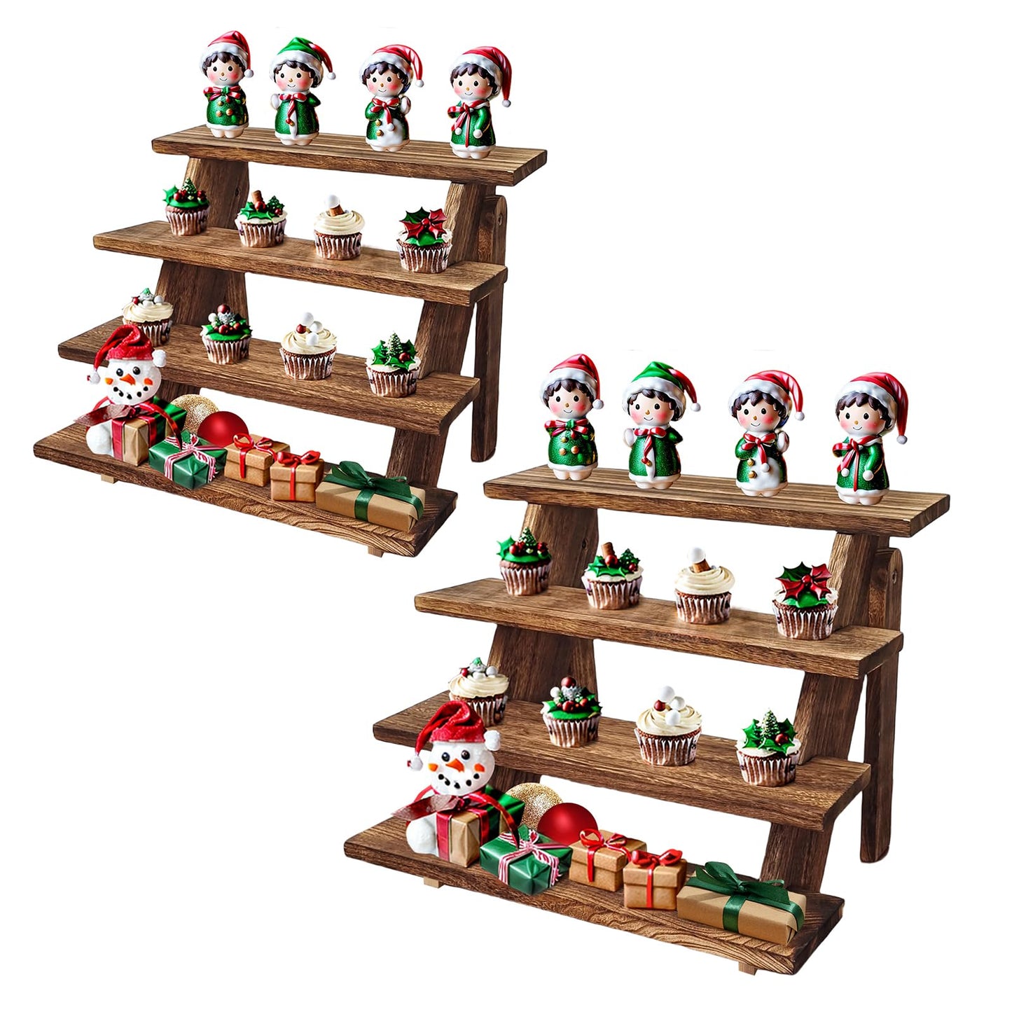 Fumingpal 2Pcs Wooden Cupcake Stand - 4 Tier Cupcake Display Stand, Rustic Tiered Display Stand, Tool Free Installation Cupcake Stand for Birthday Party Decoration Supplies