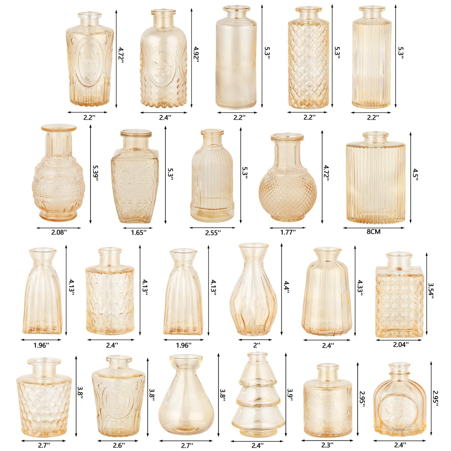 RUCKACE Bud Vases in Bulk 22 Gold Glass Small Vases Flower Vase for Centerpiece Table Wedding Decorations Home Decor Party