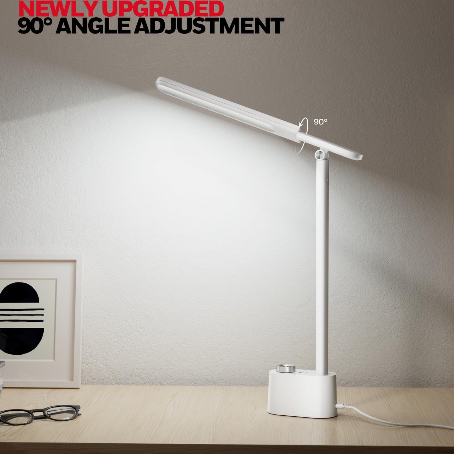 Honeywell Upgraded LED Desk Lamp - H01 Pro Sunturalux™ Foldable Desk Light with USB A+C Charging Port, 3 Color Modes Dimmable Table Lamp for Home Office Reading(White)