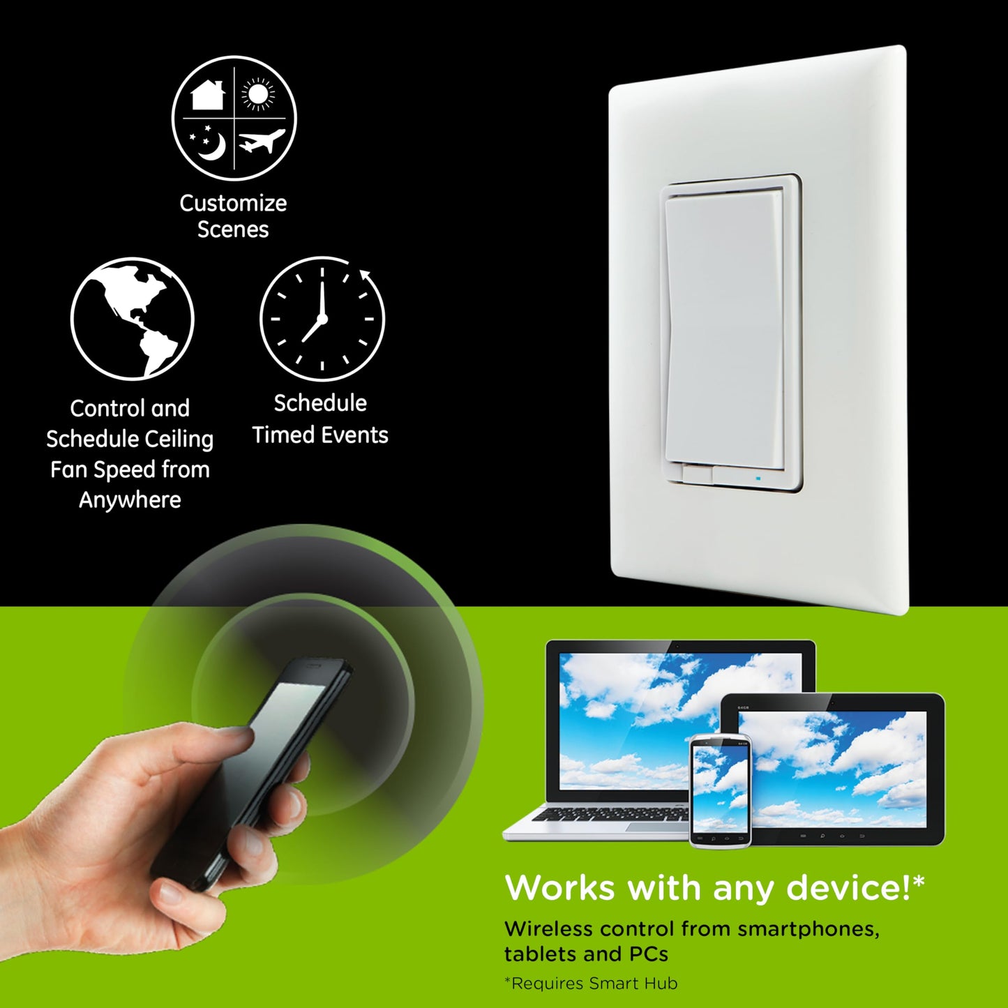 Enbrighten Z-Wave Plus Fan Control, Works with Alexa, Google Assistant, 3-Way Compatible, ZWave Hub Required, Repeater/Range Extender, Smart Ceiling Fan Control, Smart Switch, White & Almond, 14314