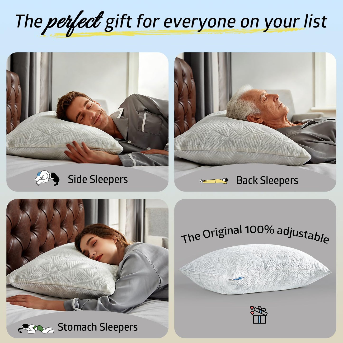 BETU Cooling Pillows Queen Size Set of 2, Shredded Memory Foam Pillows Cool for Hot Sleepers, Adjustable Firm Soft Support Bed Pillows Perfect for Back Neck Pain and Side Sleeping with Cover, White