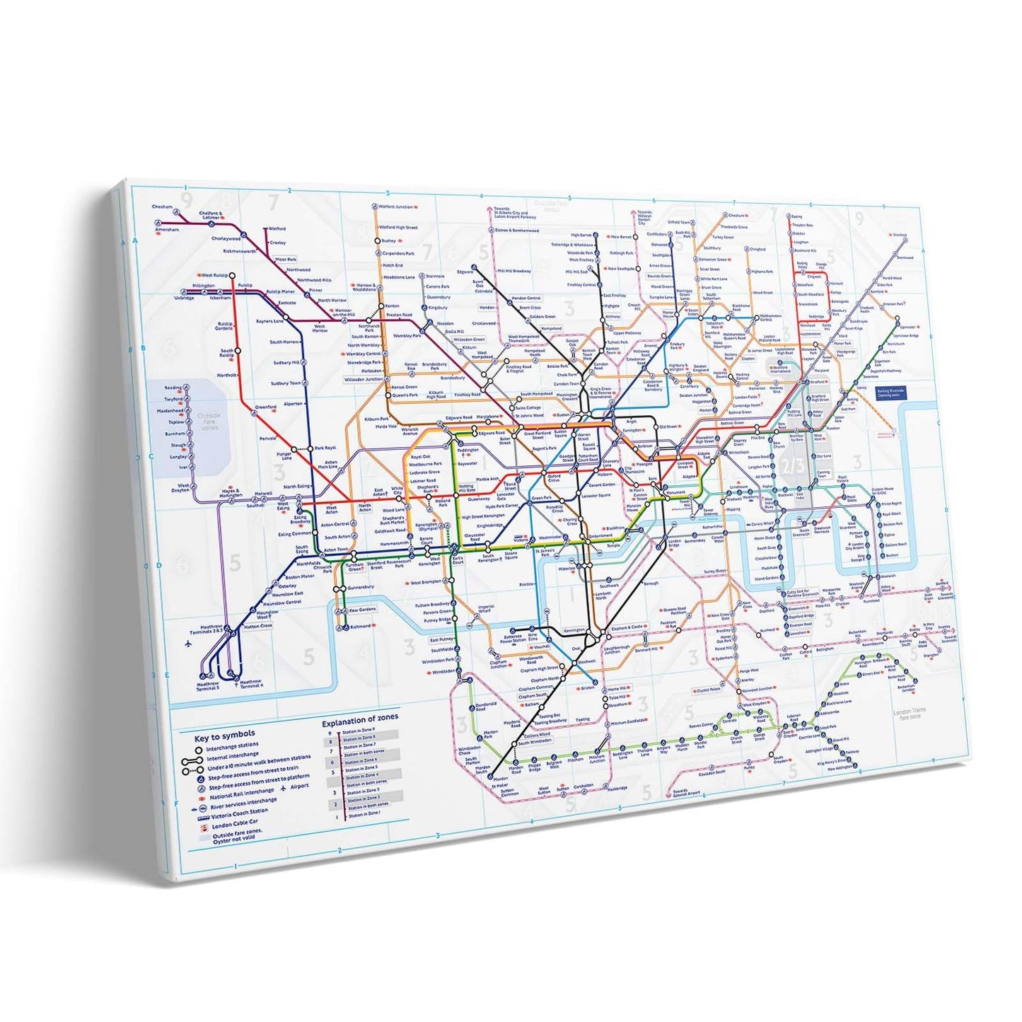 London Underground Map Canvas Wall Art - Modern Tube Subway System Print for Office Living Room Bedroom Decor - Unique British UK Travel Souvenir Gift - Framed Ready to Hang