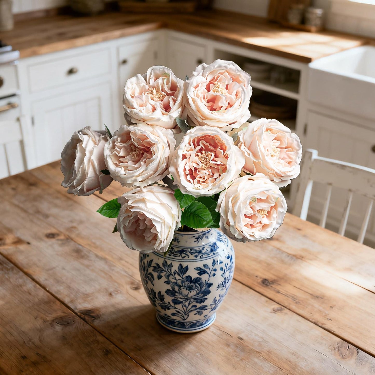 YILIUFA 4 Pcs Real Touch Peonies Artificial Flowers, 3.5'' Big Bloom Austin Rose Peony Latex Fake Flower with Stems for Wedding Bouquet Party Valentines Arrangement Home Kitchen (Champagne)