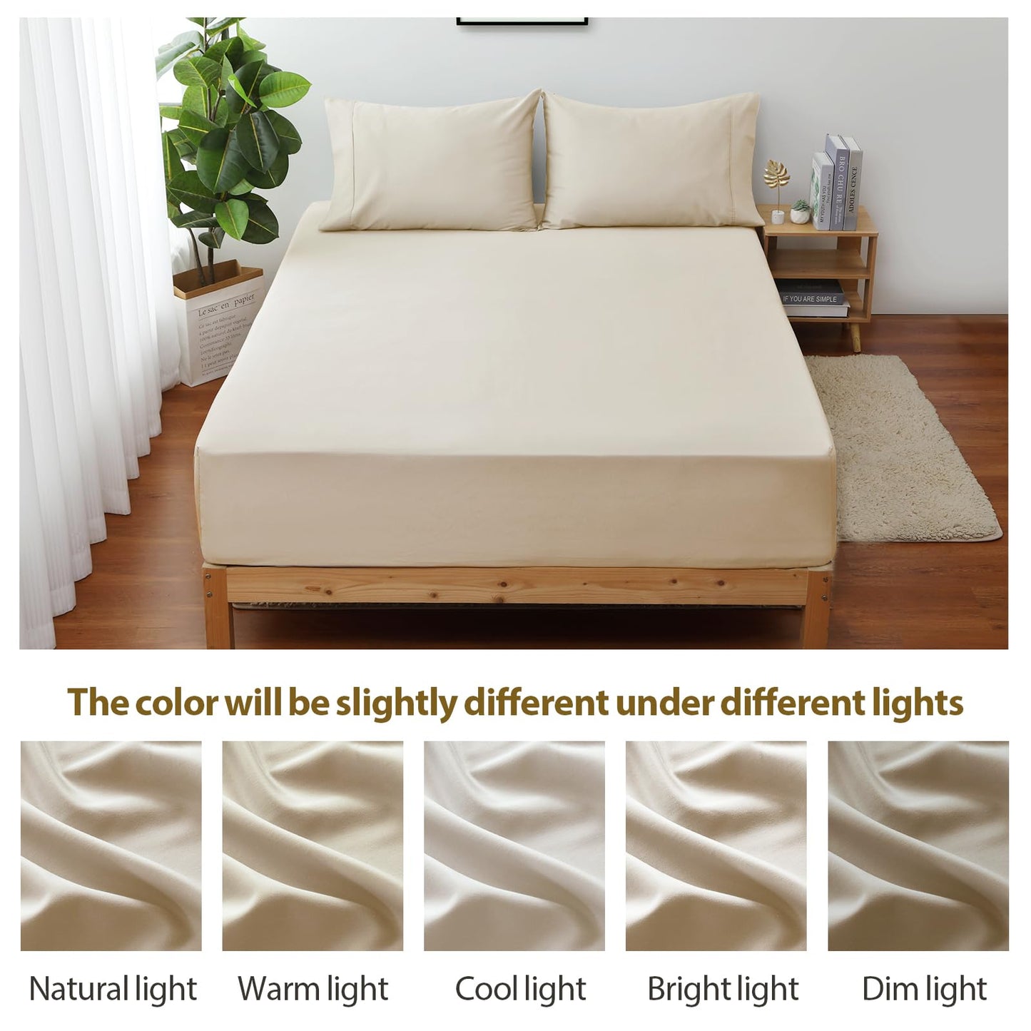2-Pack Pure Cotton Twin XL Bottom Sheet for Adjustable Bed Split King, 600 TC 16" Deep Pocket Egyptian Cotton Fitted Sheet (2-Pack, Twin XL, Beige)