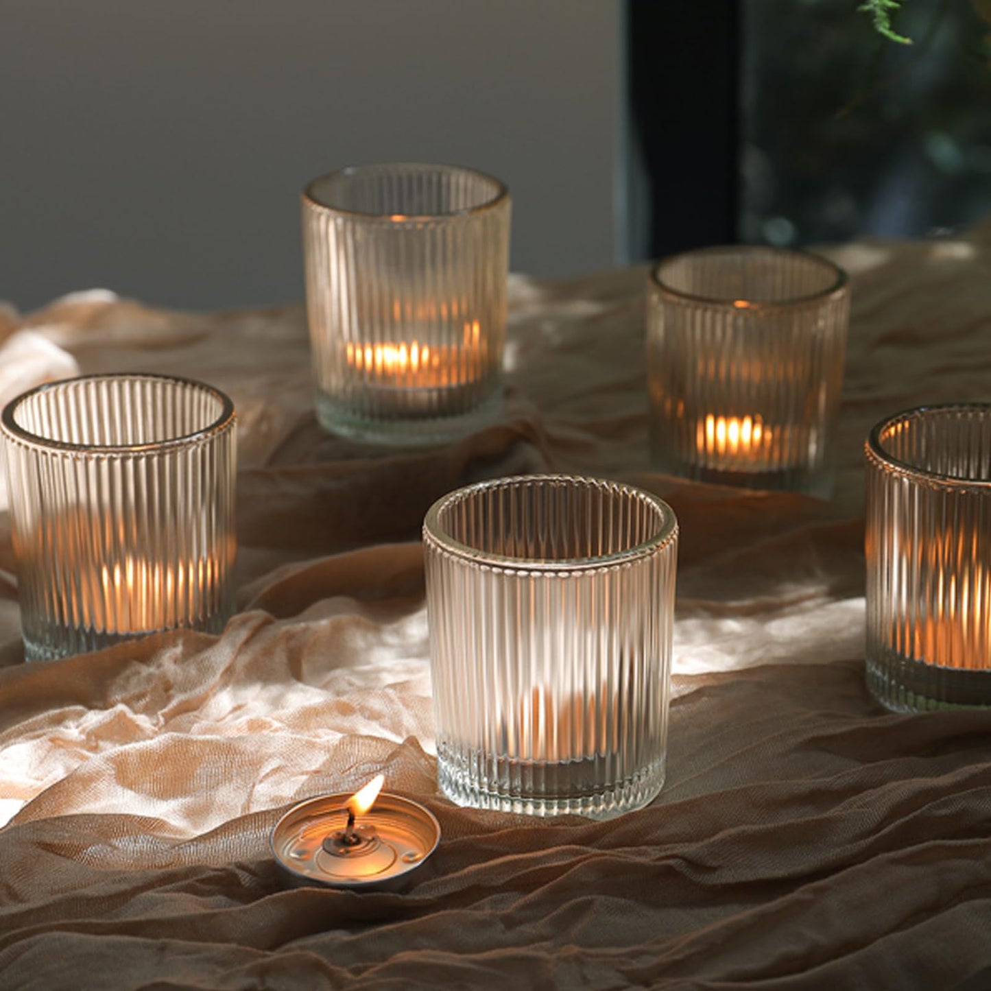 48pcs Votive Candle Holders, Clear Glass Tea Lights Candle Holder in Bulk for Table Centerpiece, Tealight Candle Holder for Weddings, Home Decor, Baby Shower, Special Occasions（Clear）