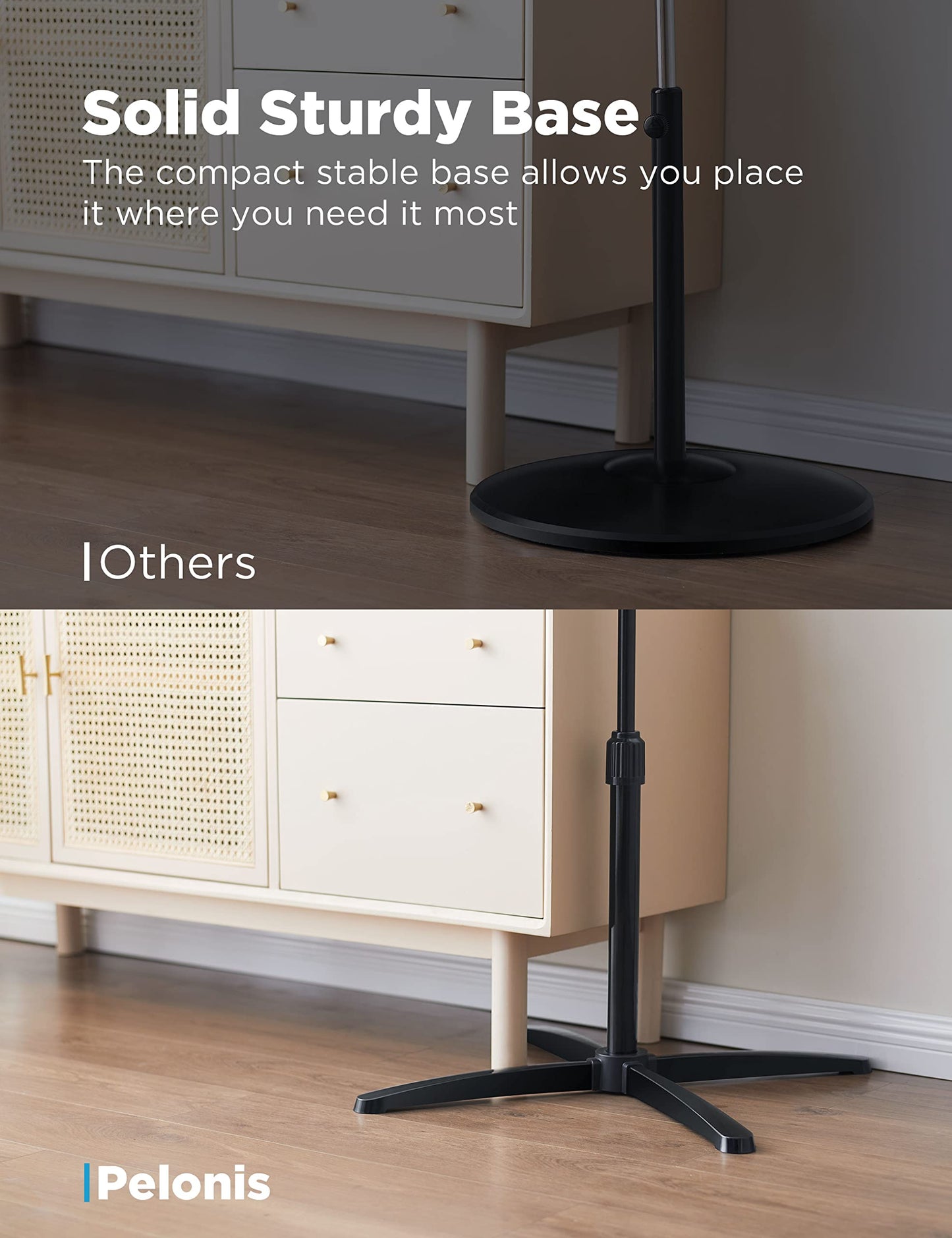 PELONIS 16 inch Pedestal Fan for Bedroom , Oscillating Fan, 3-Speeds, 90° Oscillation, Adjustable Height, Floor Fan, Standing Fan for Living Room, Kitchen, and Home office, Black