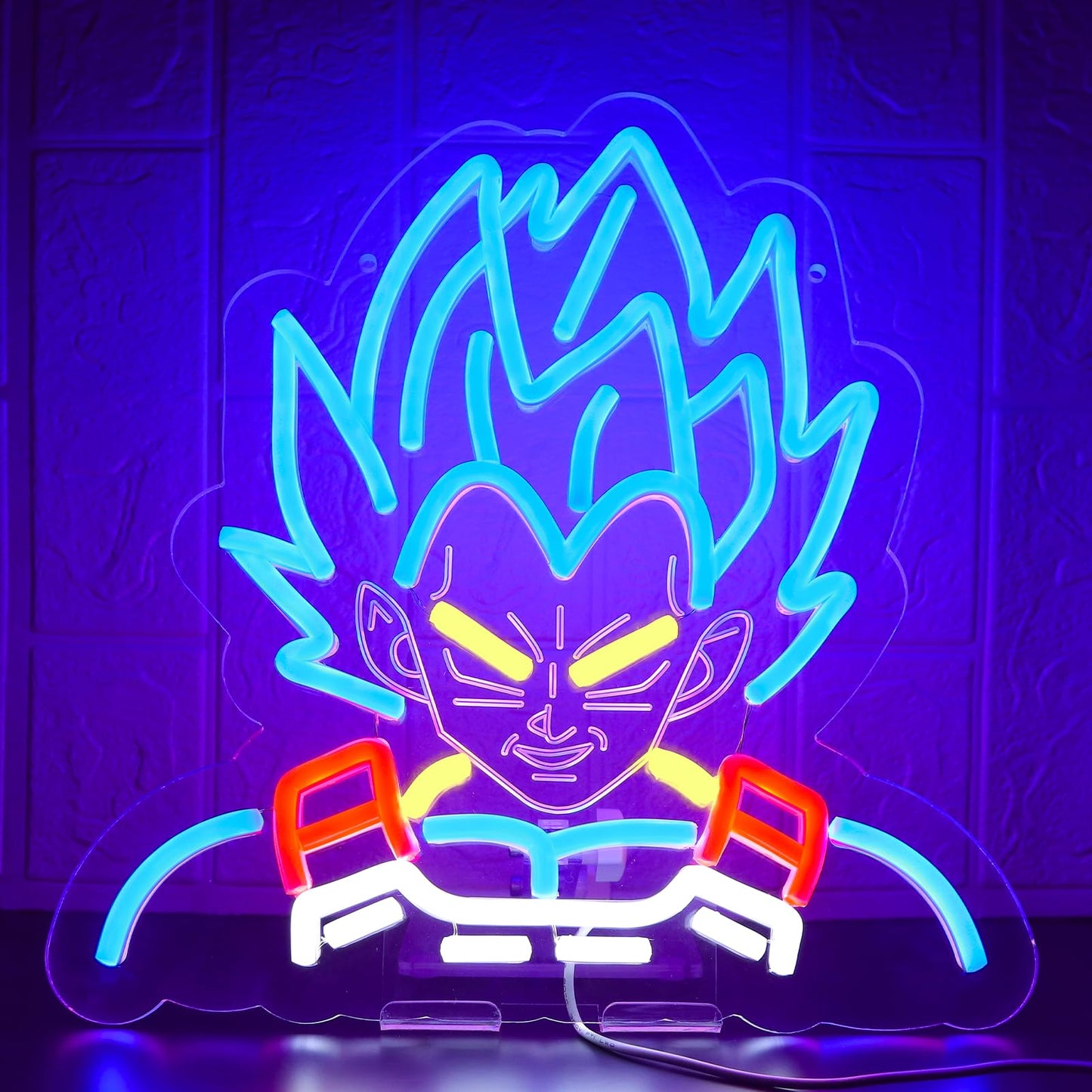 Nacynacy Super Blue Saiyan Anime Neon Sign，Neon Light LED Sign Saiyan Prince for Anime Fans Man Cave Wall Decor Dormitory Decoration USB Powered Dimmable 13 * 12.2inch