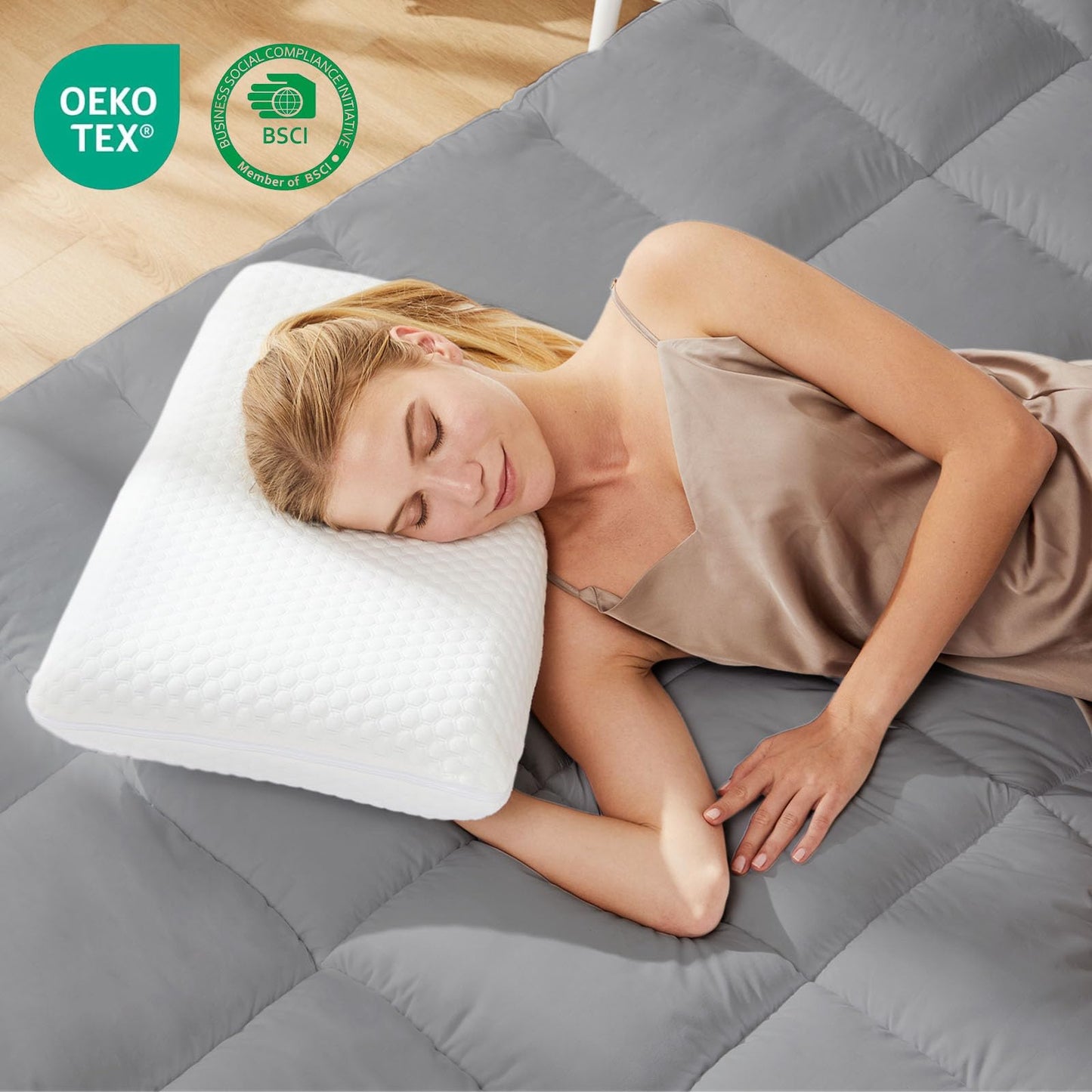 Sweetcrispy Cooling Gel Memory Foam Pillows for Sleeping, Back and Side Sleeper Support, Standard Size-Medium Firm, Bed Pillows for Adults with Washable Cover and Breathable Mesh – 2 Pack, White