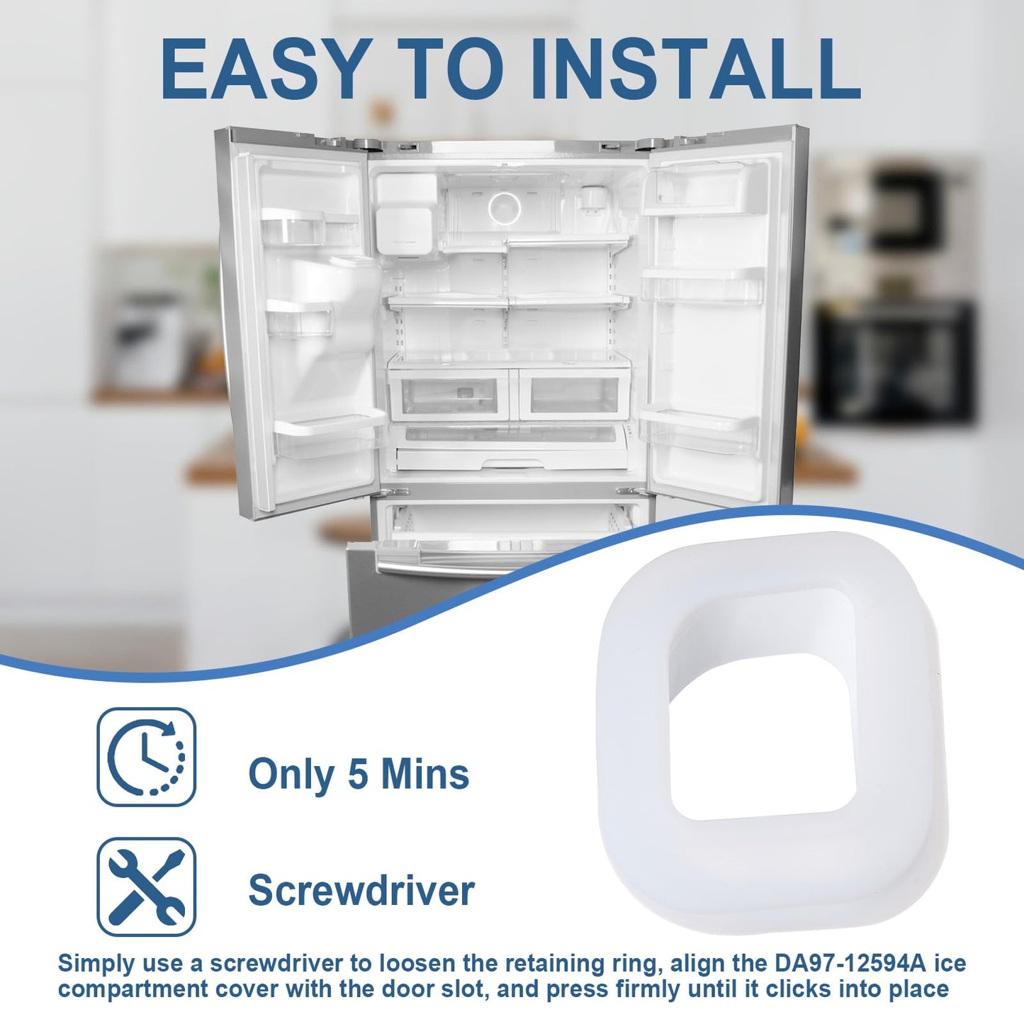 DA97-12594A Refrigerator Dispenser Ice Chute Cap and Gasket Assembly Compatible with Samsung Refrigerator Ice Maker Gasket Replacement Parts RF28HMEDBSR/AA-00, RF28JBEDBSR/AA-00, RF263TEAESR/AA-01
