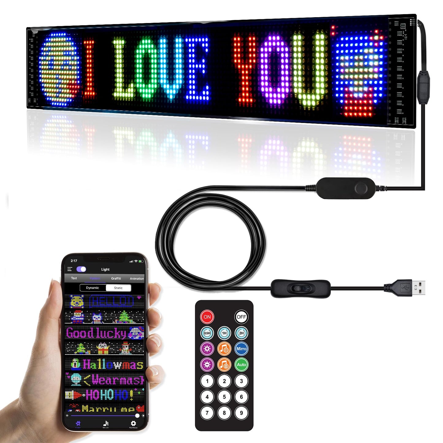Programmable LED Signs,Flexible Scrolling LED Display,Bluetooth APP Control,Edit Text, Graffiti,Animations,for Car,Bar,Store (23"x 5")