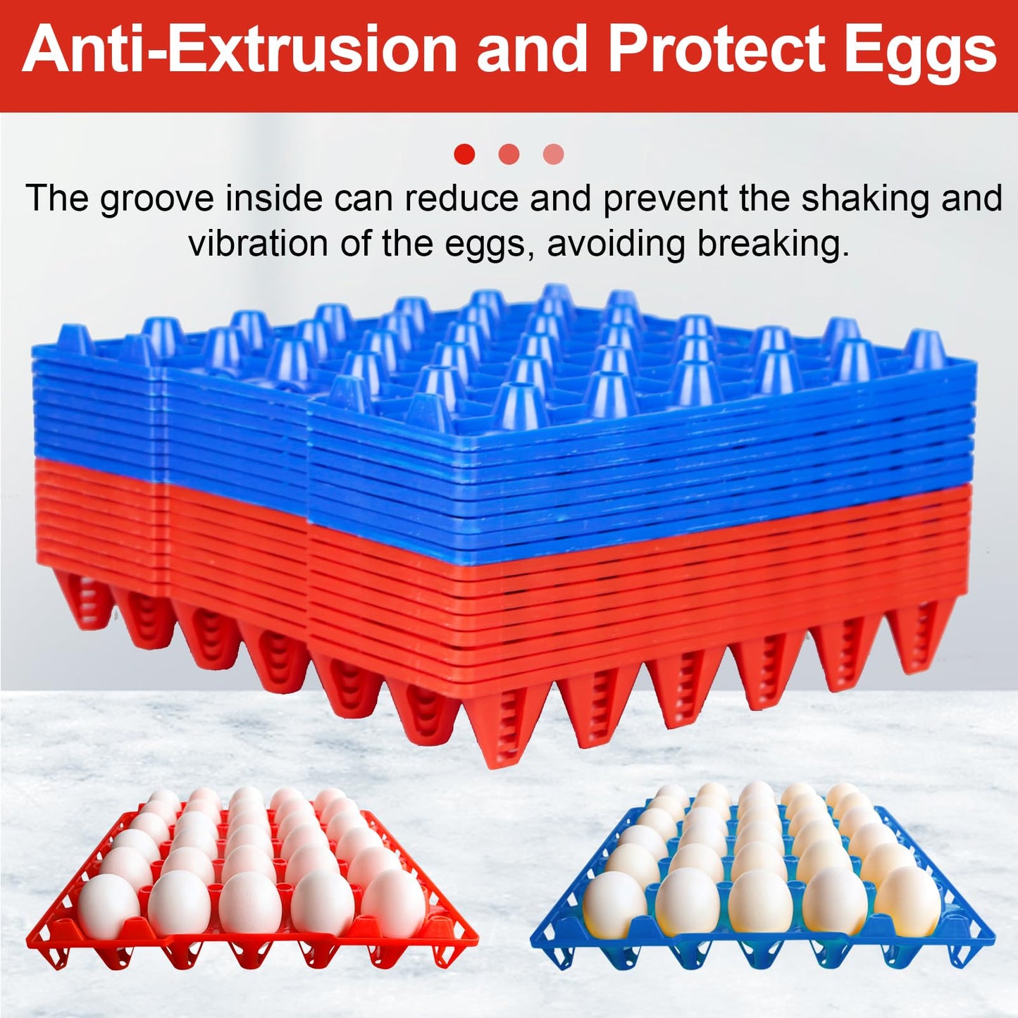 DETODDA 16 Pack Plastic Egg Tray Egg Crates, 30 Egg Flats Stackable, Reusable Egg Storage Trays for Chicken Coop & Farm, Large Plastic Egg Holder for Collecting, Storing & Transporting Eggs