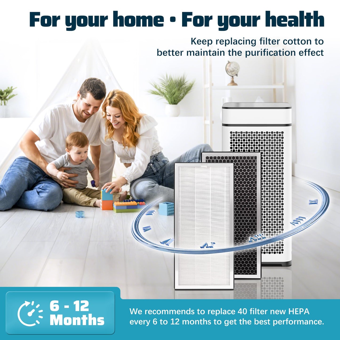 2-Pack MA-40 Replacement Filter Compatible with MA Air Purifier 40 Series, 3-in-1 H13 True HEPA Filter, Pre-Filter and Activated Carbon for MA40W MA40B