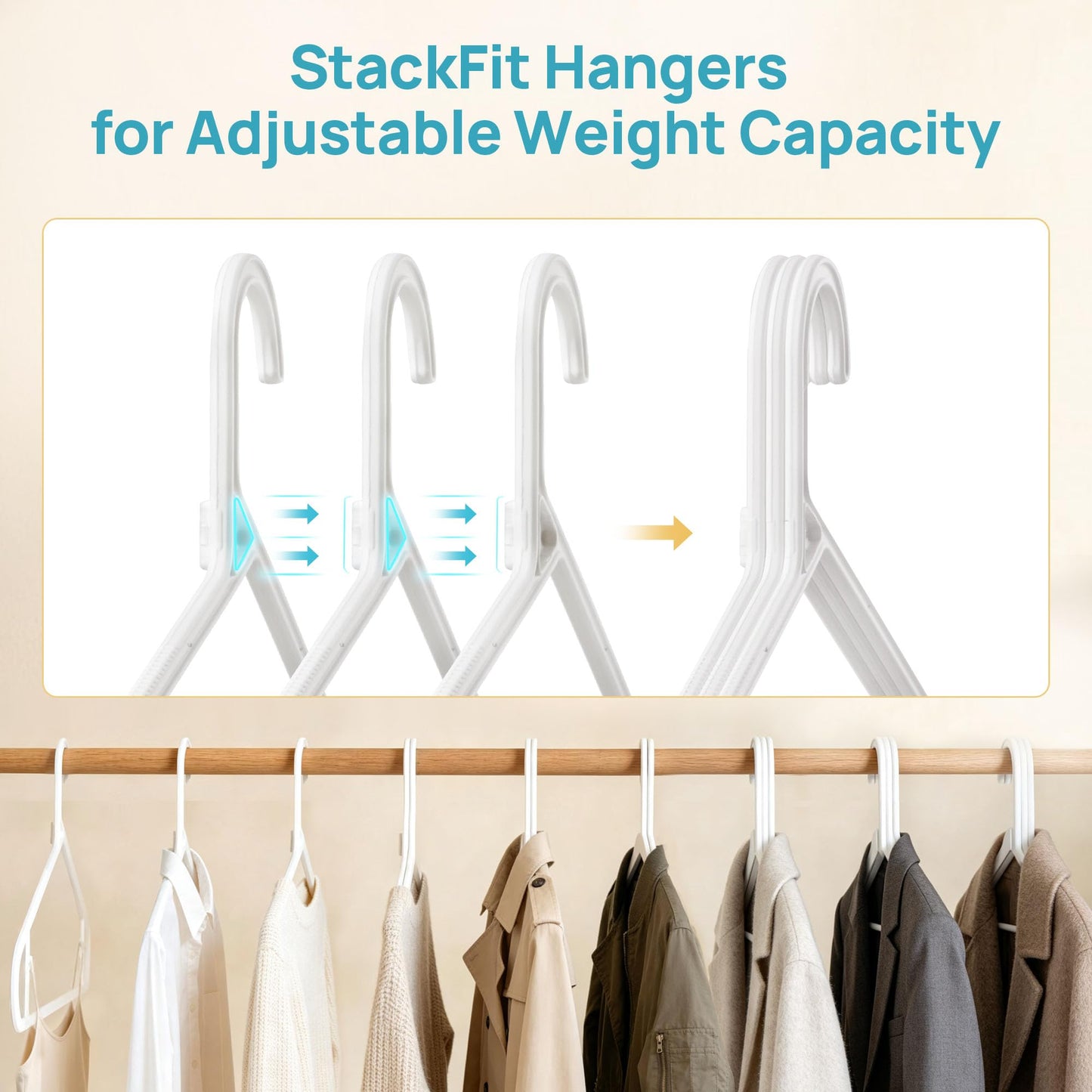 Vtopmart 60 Pack Plastic Clothes Hangers, 16.7in Standard StackFit Hangers for T-Shirt, Coats, Jackets, Sweaters, Non-Slip Slim Hanger with Hooks, Space-Saving in Closet, Durable Clothes Organizers