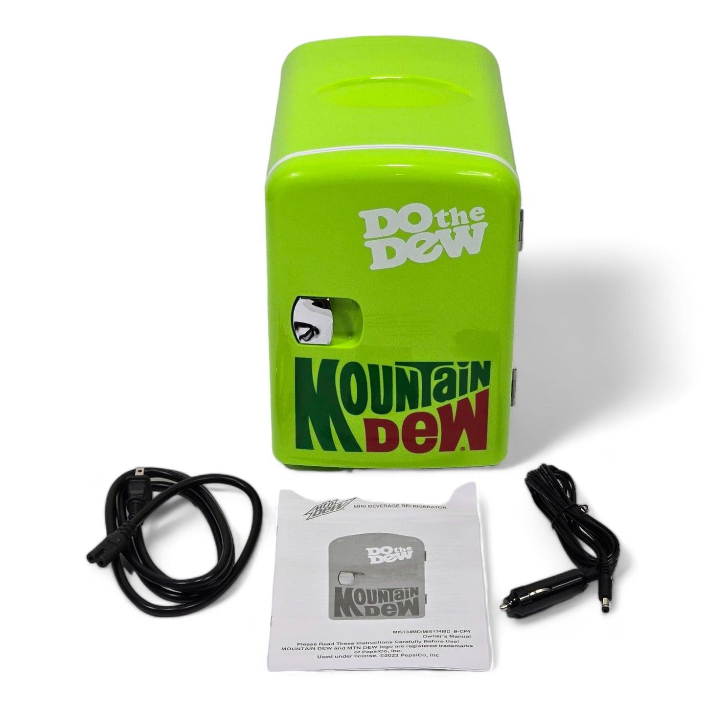 CURTIS Mountain Dew MIS134MD, Mini Portable Compact Personal Fridge Cooler, 4 Liter Capacity Chills Six 12 oz Cans, 100% Freon-Free & Eco Friendly, Lime