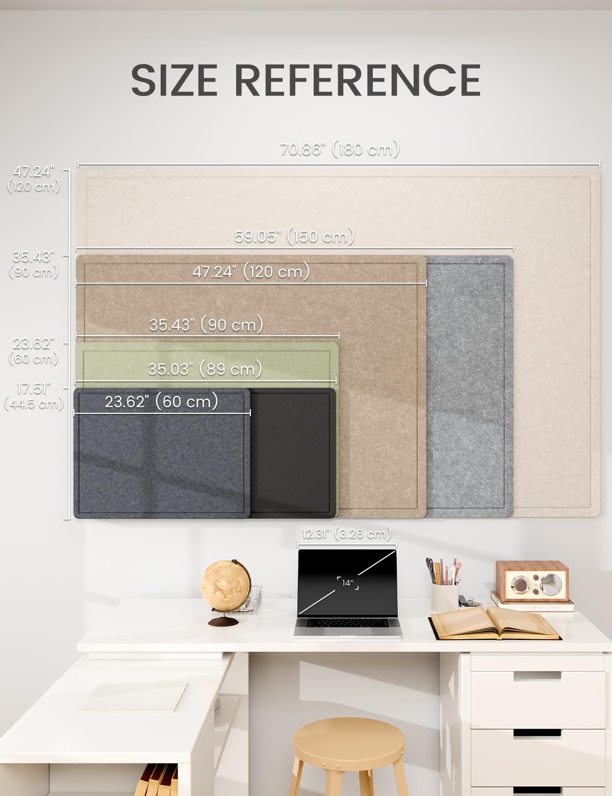 Fluxynara Large Bulletin Board, 47.2" x 35.4" Cork Board Alternative with 24 Safe Removable Adhesive Tabs, Foldable Felt Pin Board for Home Office, Classroom, Bedroom,Entryway for Walls—Oatmeal