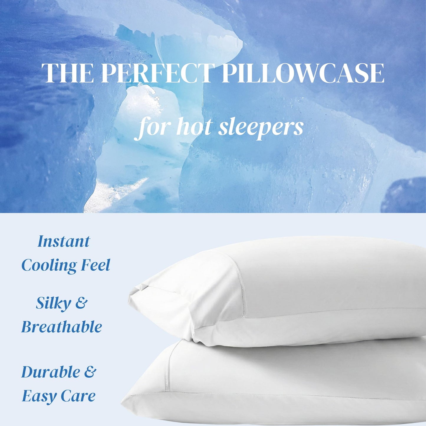Beckham Hotel Collection Cooling Pillowcases for Hot Sleepers, Standard/Queen Size Set of 2, Cool Bedding, Envelope Closure, Silky Soft, Breathable, Moisture-Wicking, White
