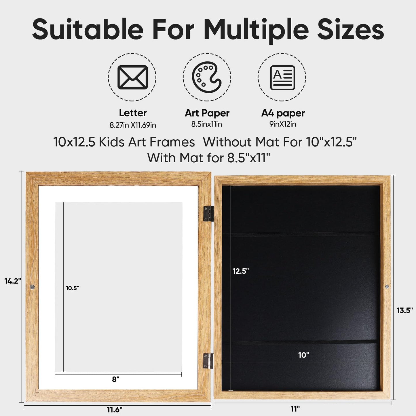 sixzerone [3-Pack Kids Artwork Frames Changeable - Front Opening Holds 150,Children Art Projects Kids Art Frames,10x12.5 Child Picture Frame for Display,With Storage(Wood)