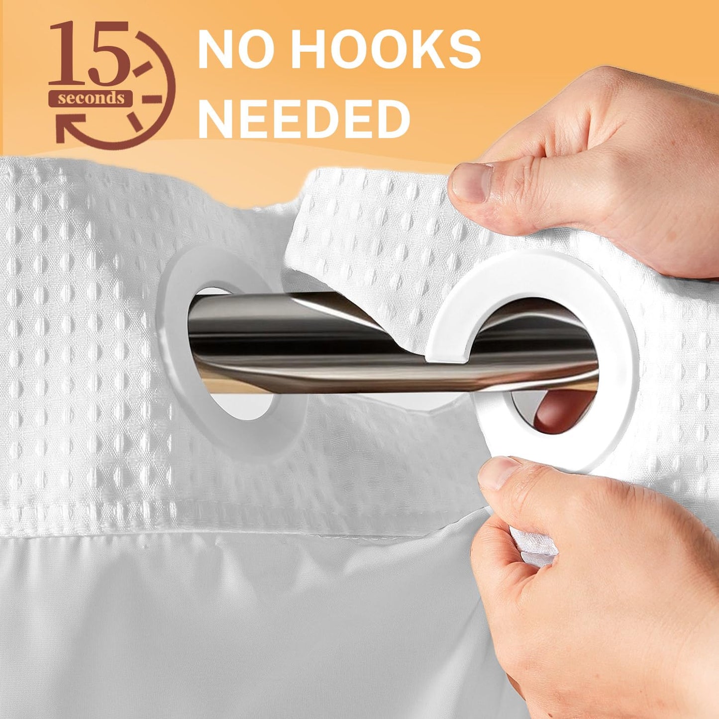 River Dream No Hooks Waffle Weave Shower Curtain with Snap in Liner + an Extra Replacement Liner，Bathroom Curtains Shower Set - 71W x 74H, Hotel Grade, Spa Like Bath Curtain, White
