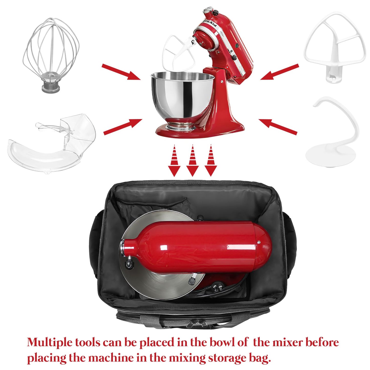 XIDIHF Stand Mixer Bag for KitchenAid 4.5–5 Qt, Portable Storage & Travel Carrying Case with Accessory Pockets – Black
