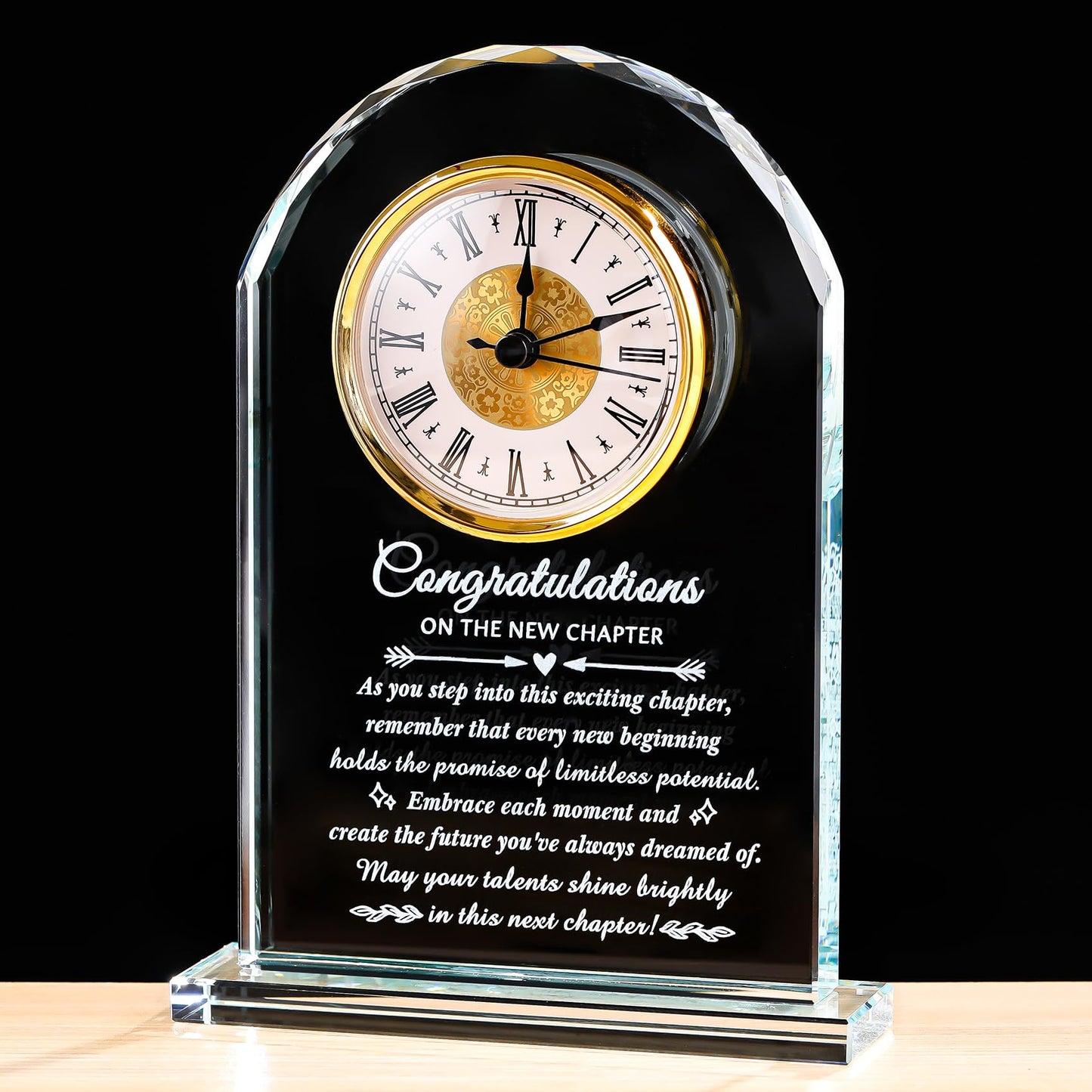 Movdyka Congratulations on Your Promotion Congrats on New Job Gifts for Women Men Coworker Crystal Clock Plaque Good Luck in New Chapter Farewell Appreciation Gift for Male Leader Employee Manager