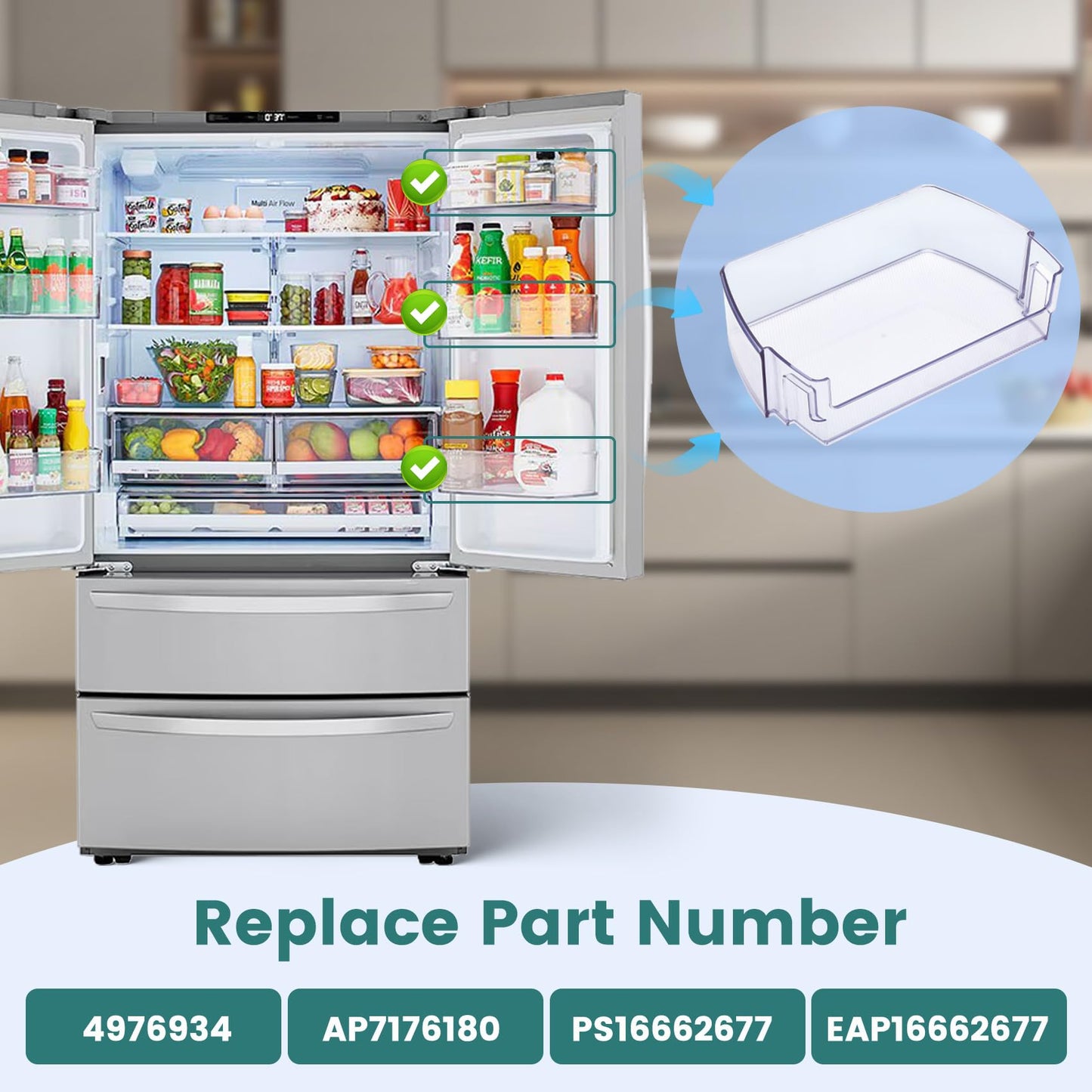 MAN63948504 Refrigerator Door Bin, Bin Basket Shelf Compatible with lg Refrigerator LFCC22426S, LFXS26973S, LFXC22526D, Replace 4976934 AP7176180 PS16662677 EAP16662677