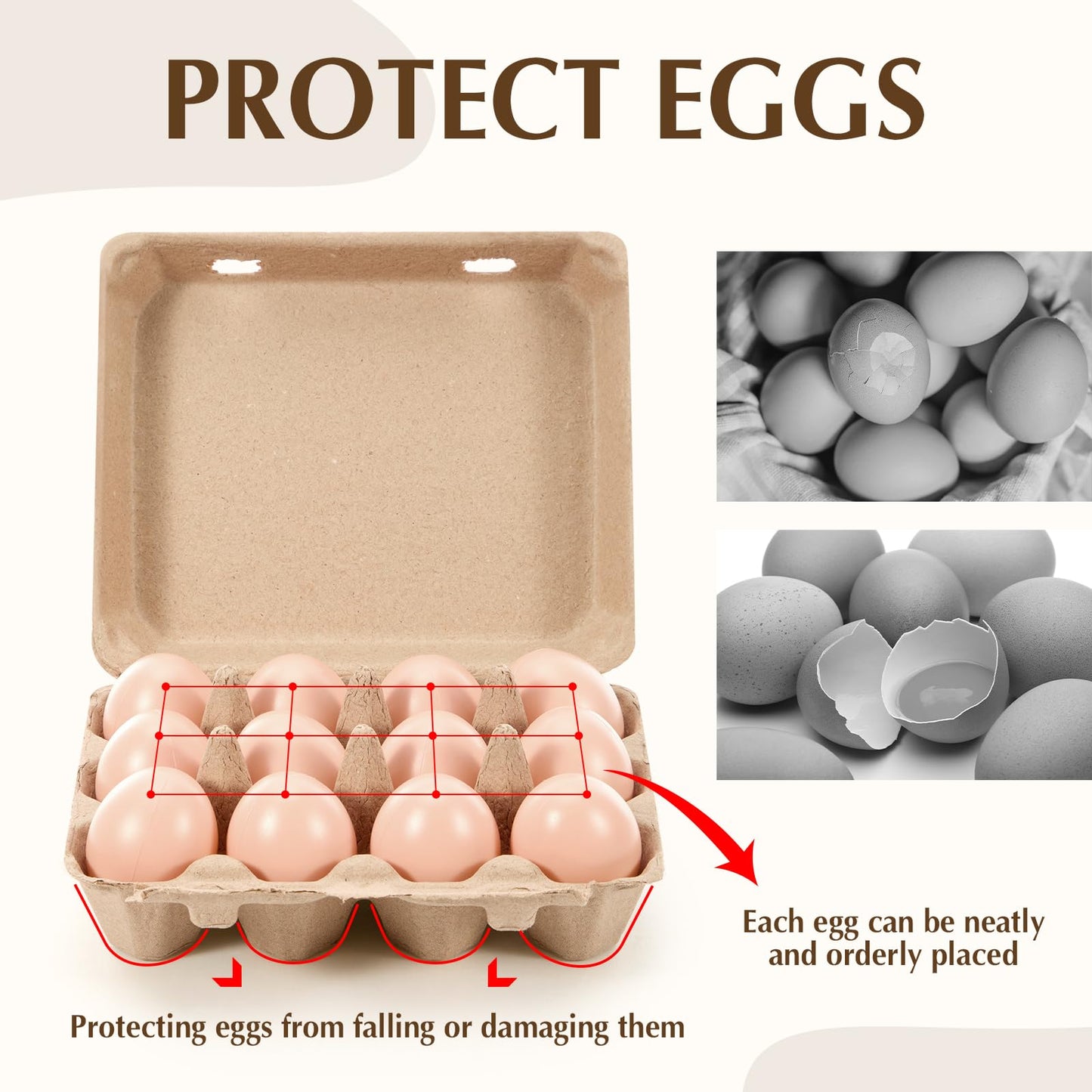 Maxdot 36 Pack Egg Cartons Bulk 3x4 Style Holds Cardboard Egg Cartons Made from Paper Pulp with Instruction Cards & Jute Rope Empty Egg Tray Holder for Family Farm, Supermarkets, Kitchen