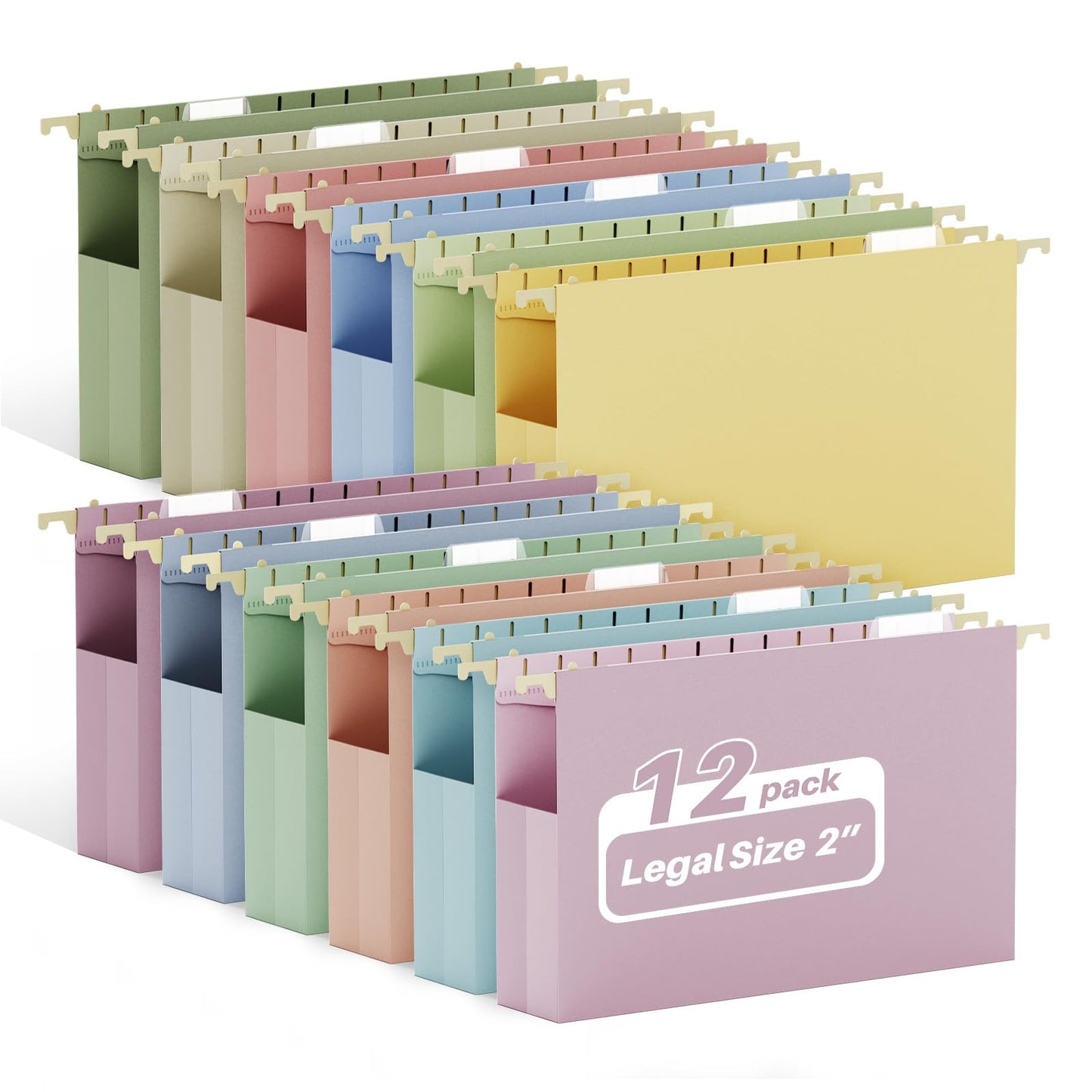 Ansook Legal Size Hanging File Folders, 12 Pack Plastic Legal Size File Folders with Tabs with Heavy Duty 2 Inch Expansion, Expandable Legal Hanging Folders for Office School Home Filling Cabniet