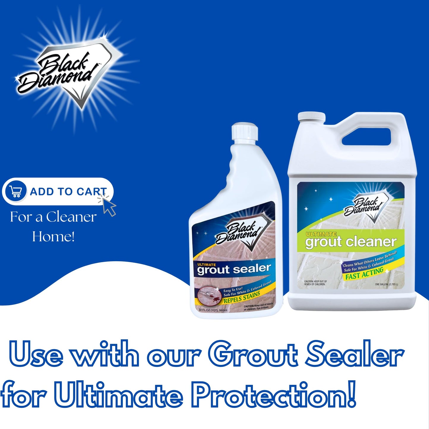Black Diamond Ultimate Grout Cleaner: Best Cleaner for Tile, Ceramic, Porcelain, Marble Acid-Free Safe Deep Cleaner & Stain Remover for Even The Dirtiest Grout (1-Gallon)