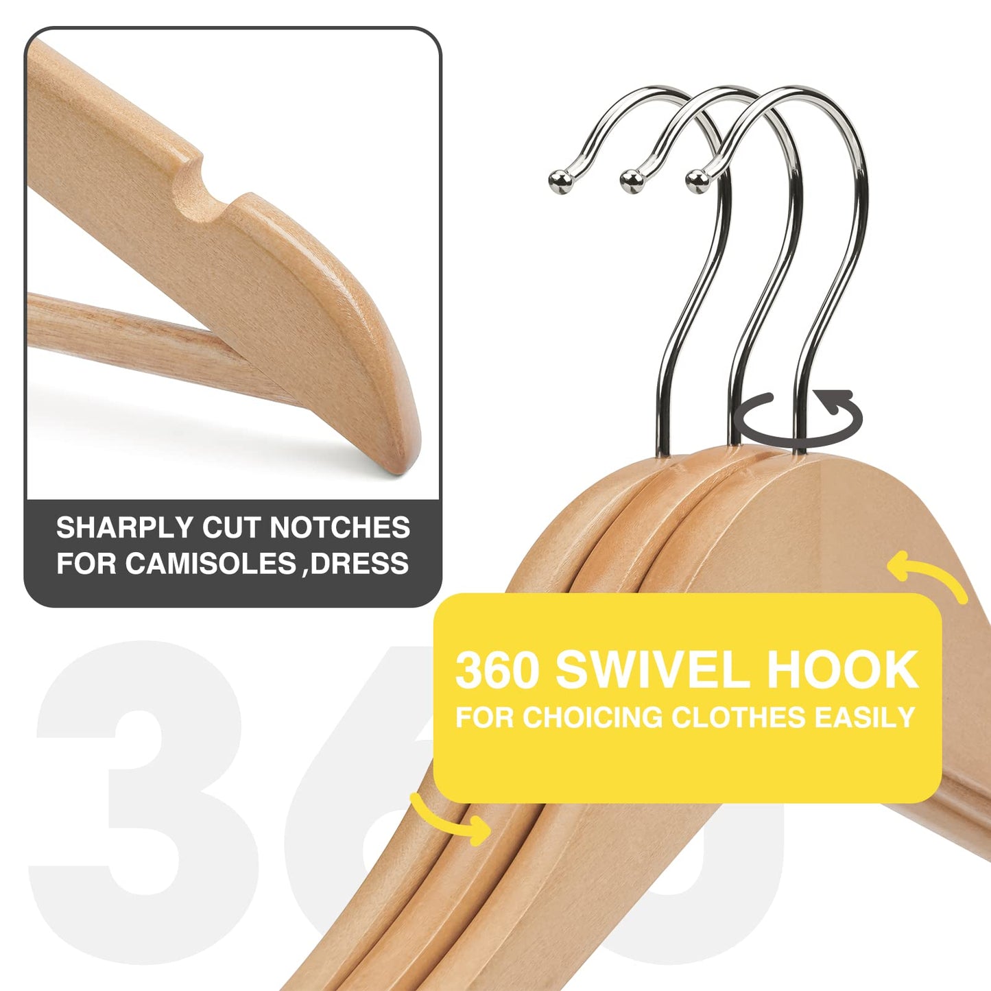 UINICOR Wooden Hangers 30 Pack,Clothes Hanger for Daily Used,Smooth Finish Wood Hangers with Precisely Cut Notches,Coat Hangers, Heavy Duty Hanger for Shirt Suit Dress (Natural)