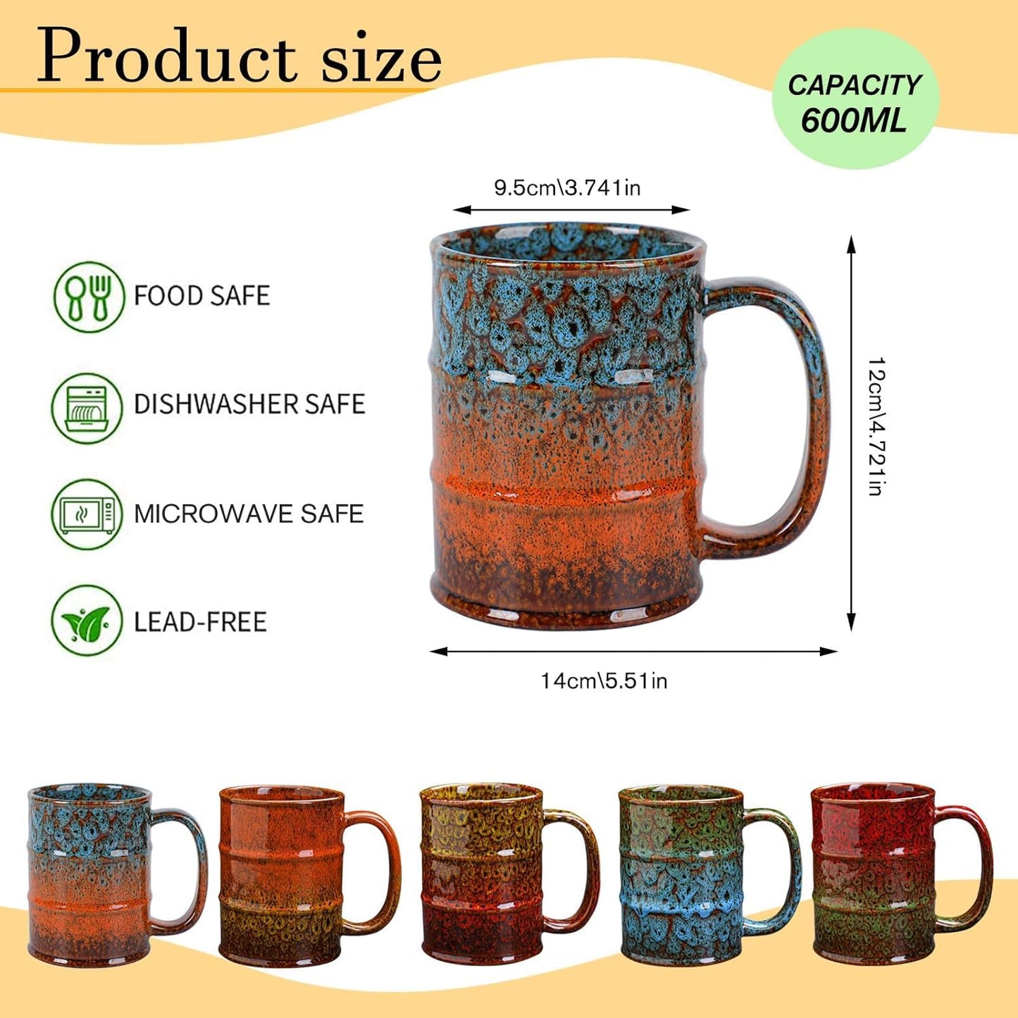 LGQ Coffee Mug,20 Oz Coffee Cups Ceramic Tea Cup Large Coffee Mug for Office and Home - Dishwasher and Microwave Safe Novelty Coffee Mug(4,Multicolour-4pcs)