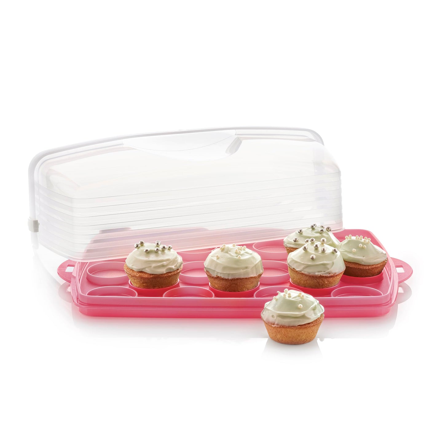 Tupperware, Rectangular Cake and Cupcake Carrier in Pink, Holds 18 Cupcakes