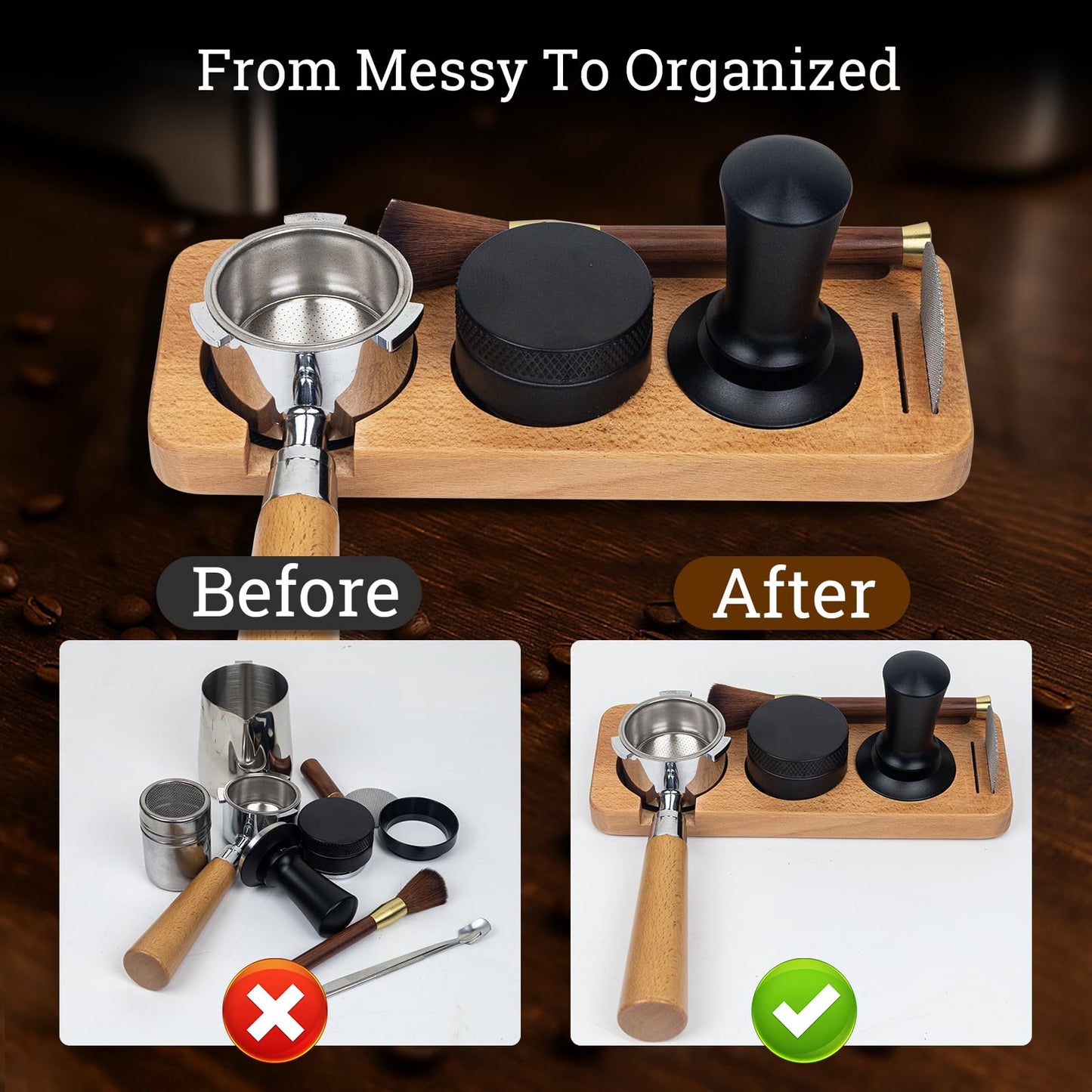 29PCS Espresso Accessories Kit,51mm Espresso Tamper Tools,Includes Wood Station,Distributor,Knock Box,Stirrer,Dosing Funnel,Brush,Puck Screen,Frothing Pitcher,Powder Ring,Towel,Decorative Stencils