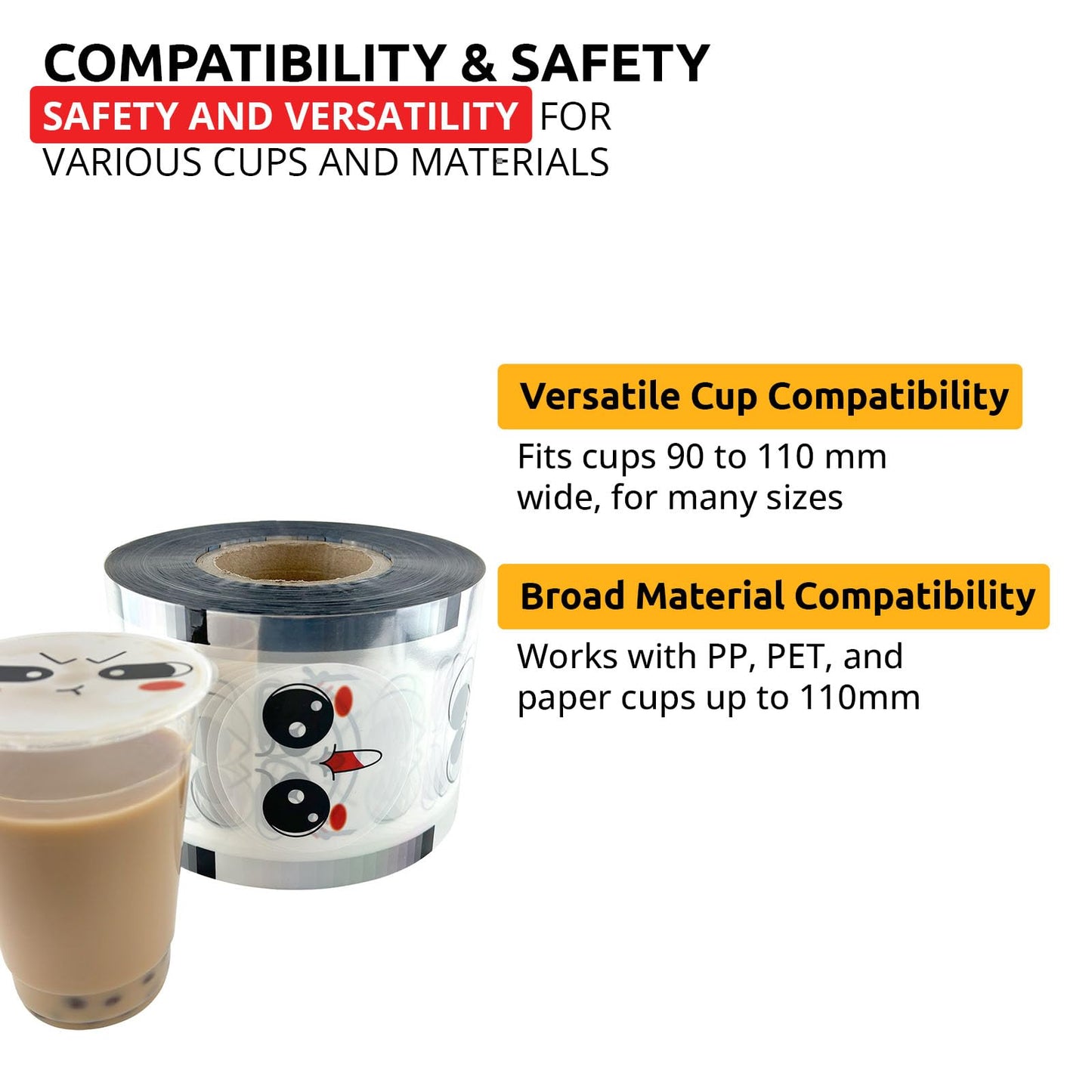 ALDKitchen Cup Sealing Film | Seals 3304 Cups per Roll | 90mm-105mm | Compatible with PP, PET and Paper Cups (1, Black and White)