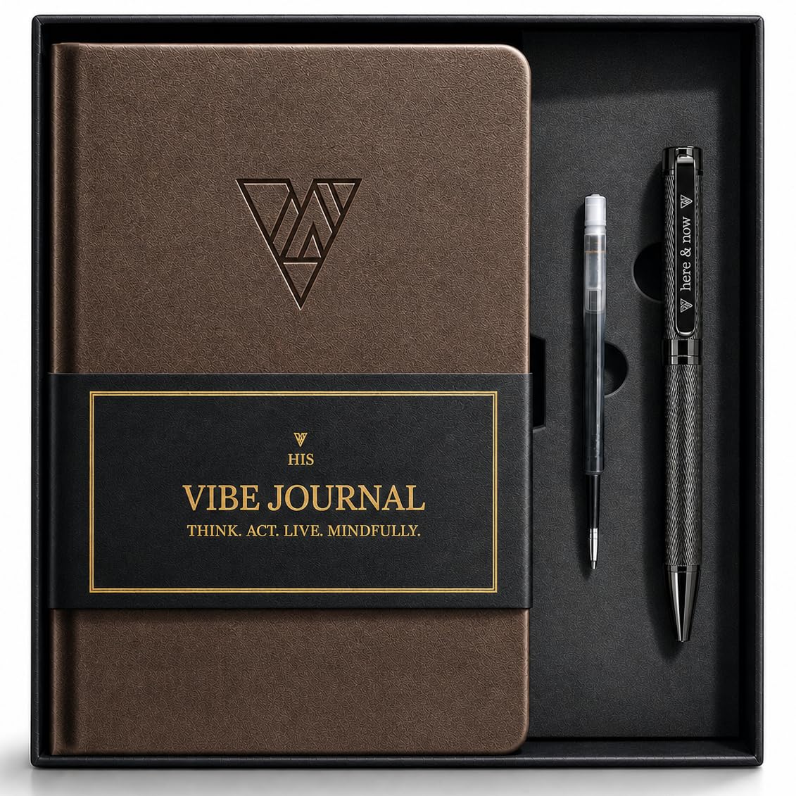 Journal & Pen Set for Men | Guided Mindfulness Journal with Brass Pen | 13-Week Self Mastery System for Gratitude, Reflection & Self Improvement | A5 Vegan Leather | Premium Gift Box