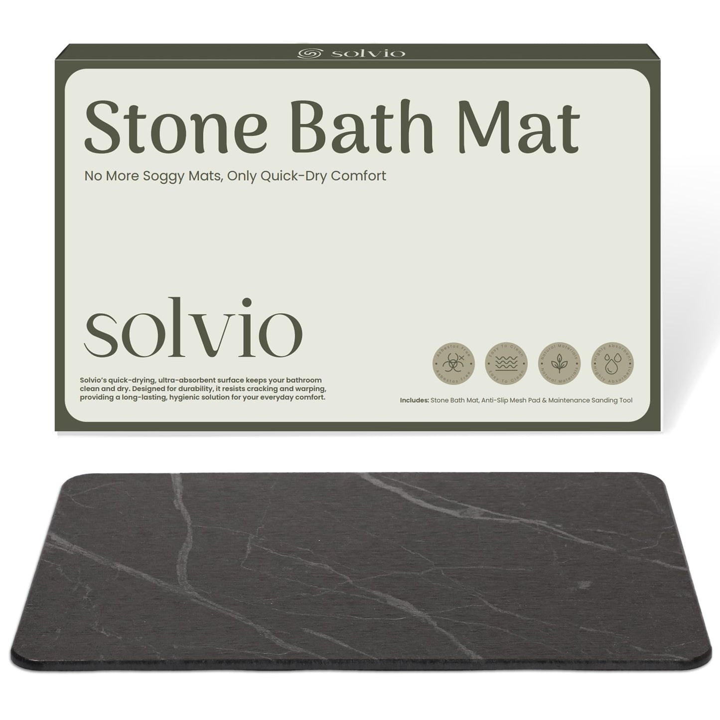 SOLVIO Quick Dry Shower Stone Bath Mat, Super Absorbent & Non-Slip 24 x 16 Inch Diatomaceous Earth Mat, Durable & Easy to Clean Diatomite Bath Mat for Bathroom Floor/Kitchen (Marble)