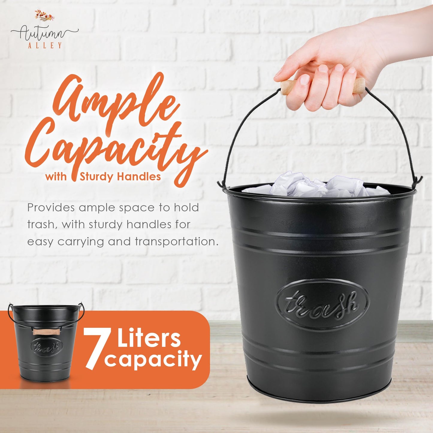 Autumn Alley Farmhouse Bathroom Trash Can and Toilet Brush Set - Rustic Bathroom Accessories for Charming Bathroom Décor, Matte Black Heavy Gauge Metal