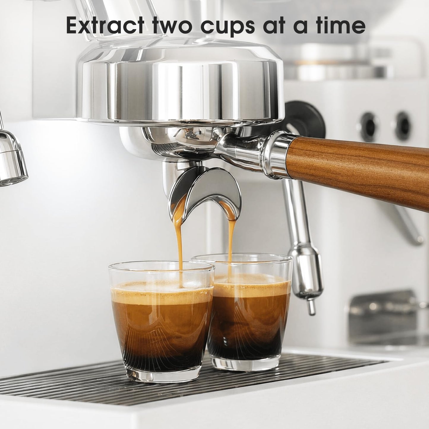 KUCHZUBE 58mm Portafilter Double Spout Fits E61, Flair 58, ECM, Rancilio Silvia Machines | 2 Ears 58mm Portafilter with Filter Basket and Wooden Handle