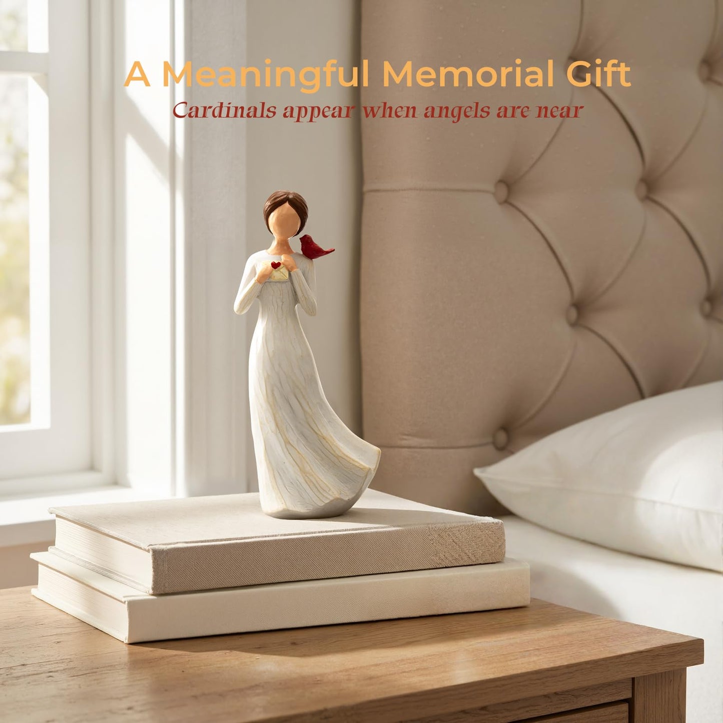 Hand-Painted Memorial Angel Figurine with Red Cardinal & Love Letter - 6.2 Inch Resin Statue for Sympathy, Bereavement, and Friendship - Thinking of You Home Decor Gift for Mom, Grandma, Women