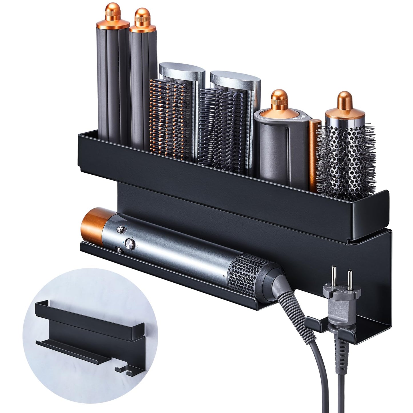 Storage Hair Dryer Holder for Curling Iron Accessories, Hair Tool Organizer Wall Mount, Curling Iron Holder Organizer, Bathroom Hair Straightener Holder Stand for Styler Attachments Organizer, Black