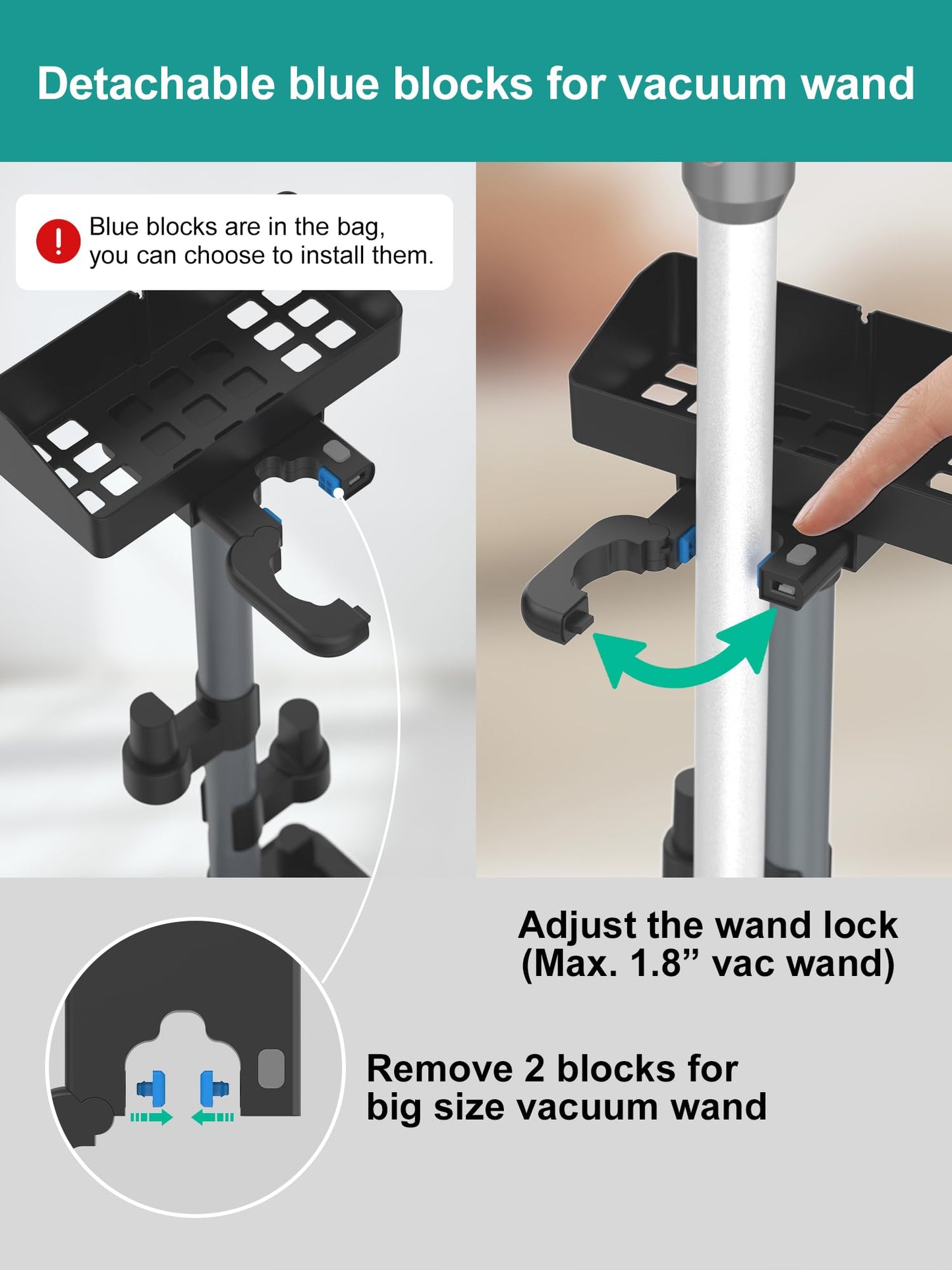 SheildOn Cordless Vacuum Stand, Adjustable Height, 7 Accessory Holders, Storage Box, Vac Standing Dock Compatible with Stick Vacuum Cleaners (Max. 1 4/5" Vac Wand)
