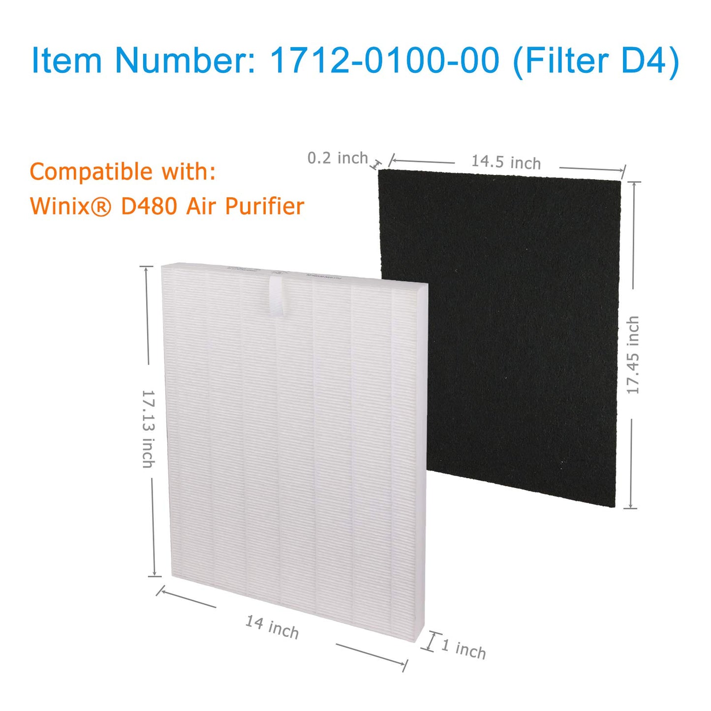 Flintar D480 Filter D4, Compatible with Winix D480 Air Purifier, Premium Grade Filtration and 4 Activated Carbon Filters, Item Number 1712-0100-02, D4-Filter