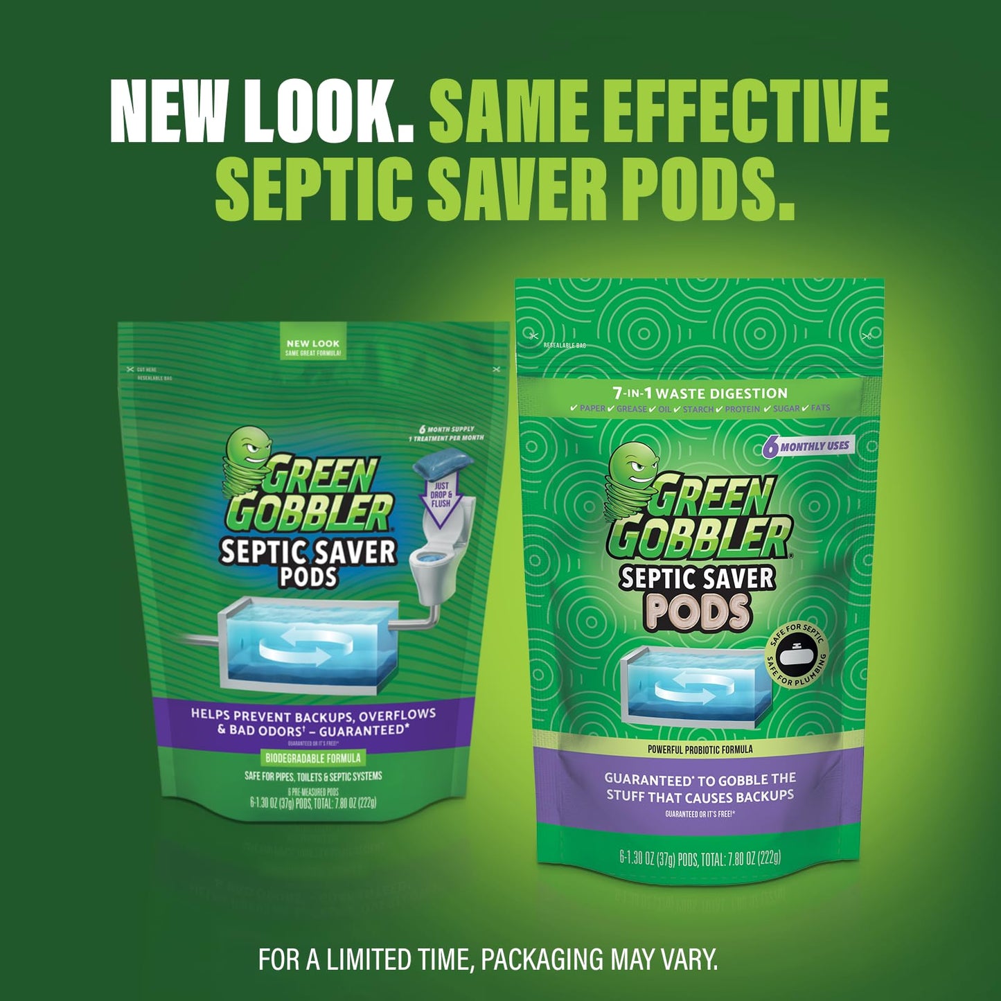 Green Gobbler Septic Tank Treatment Packets, 12 Month Supply - Powerful Natural Bacterial & Enzymes to Prevent Costly Septic Issues, Back-Ups, Foul Odor