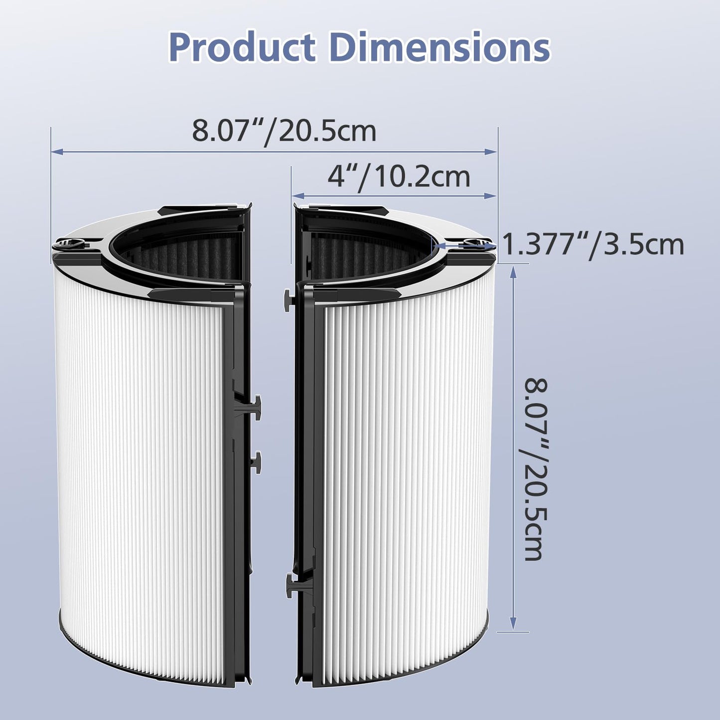 360° Combi Glass H13 Hepa + Activated Carbon Filter Compatible with Dyson HP1 PC1 HP10 TP07 TP10 TP06 HP06 TP04 HP04 PH01 PH02 PH03 PH04 HP09 TP09 HP07 Air Purifier, 2-in-1 Replacement Filters, 2 Pack