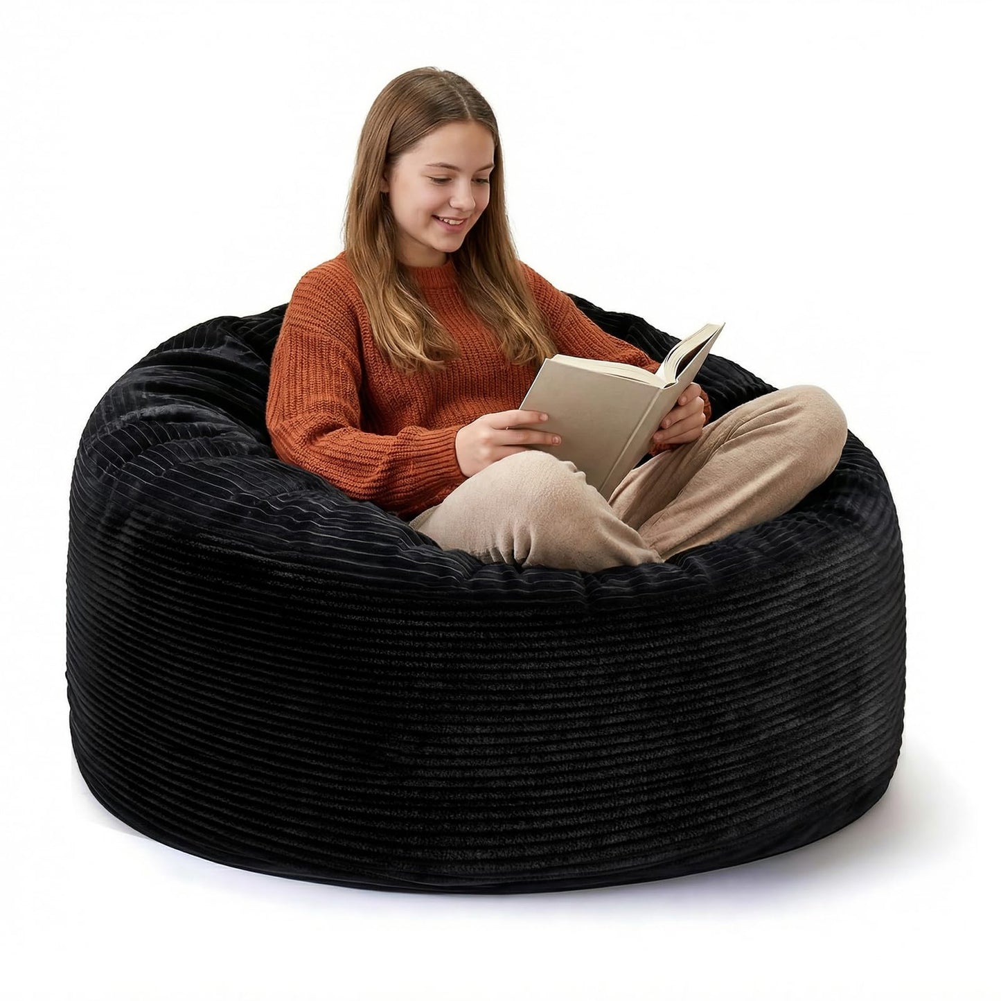 Yagamo Bean Bag Chairs for Teens, 3FT Bean Bag with Memory Foam Filling, Bean Bag Chairs with Plush Microfiber Removable Cover, Cozy Sofa for Reading, Gaming- Black