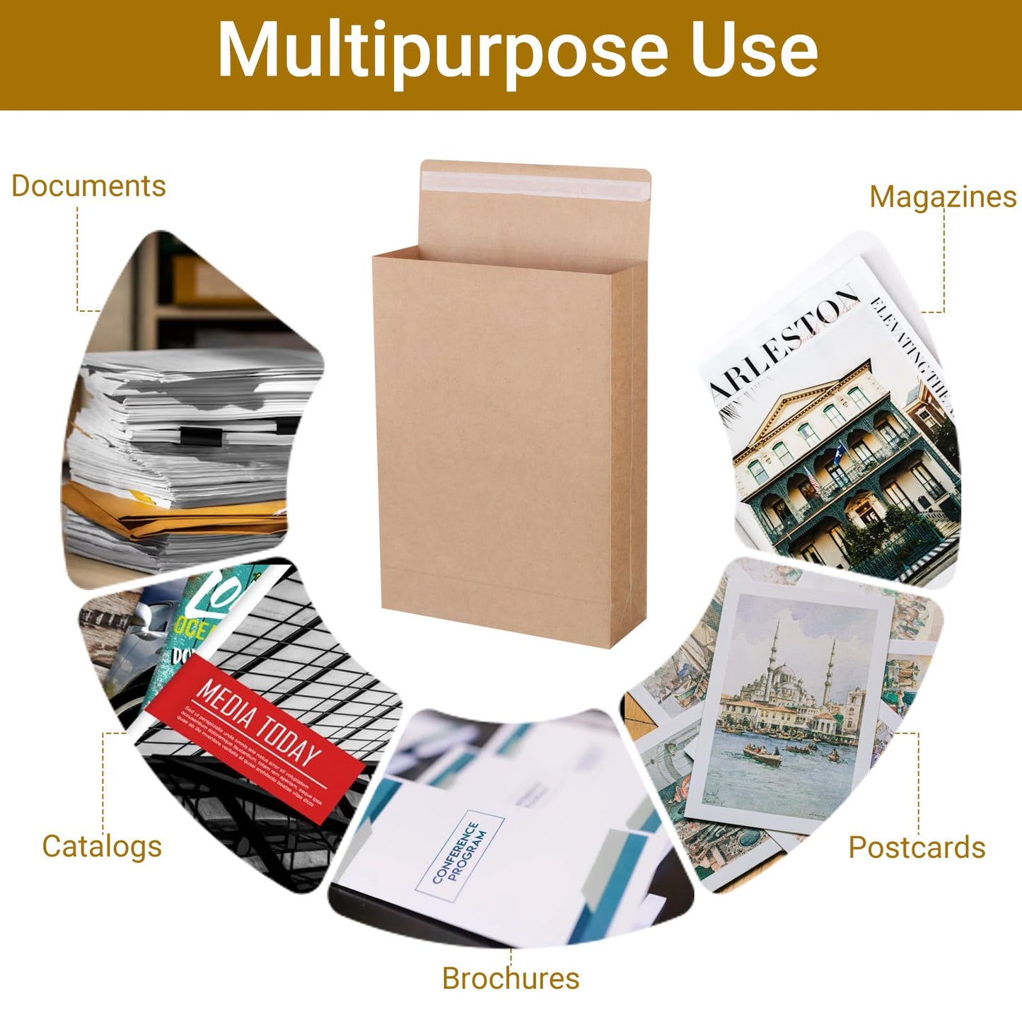 zmybcpack 50 Pack 9.4" x 13.2" Expandable Catalog Envelopes, Large Kraft Document Envelopes Self Seal Manilla Envelopes Mailing for Documents, Magazines, Photos