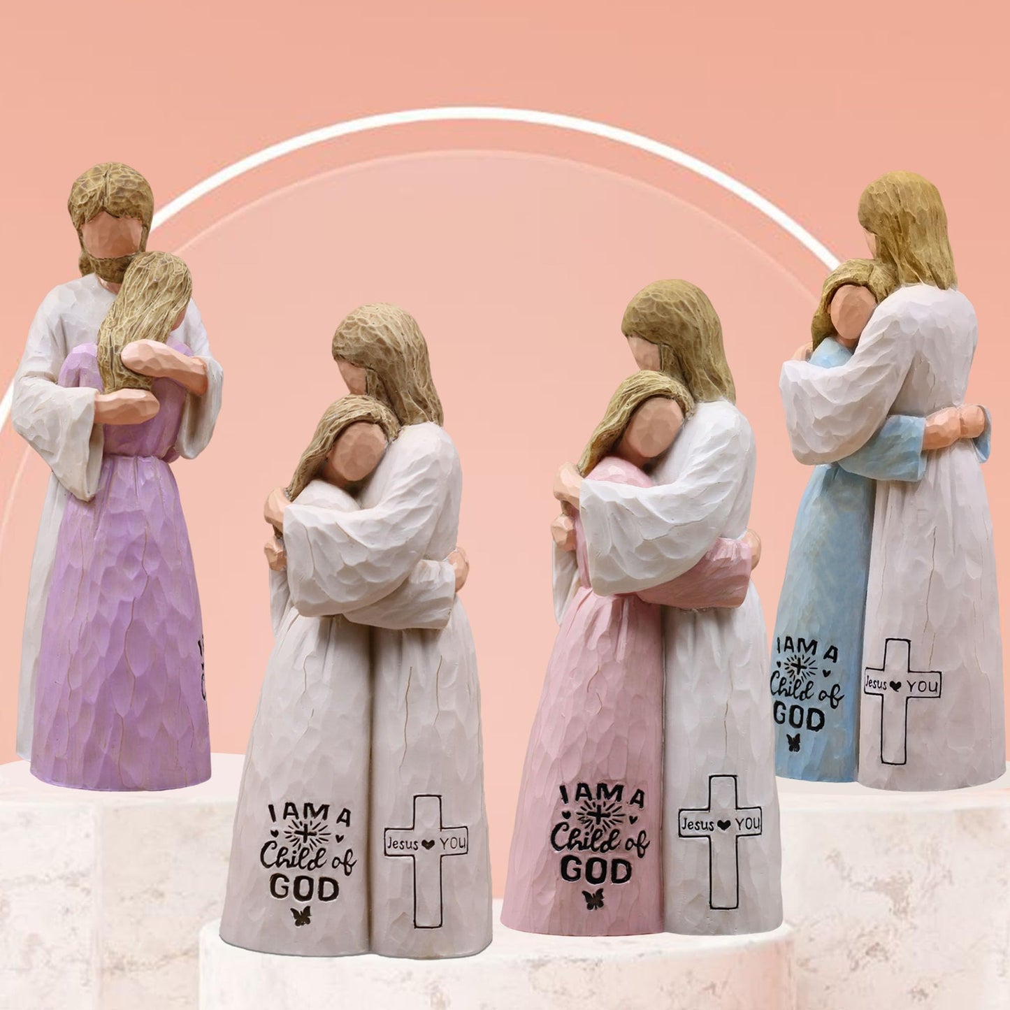 Sayouart Jesus Embracing Woman-Christian Gifts for Women, Religious Gifts for Women, Baptism Gift for Girl, Sculpted Hand-Painted Figurine