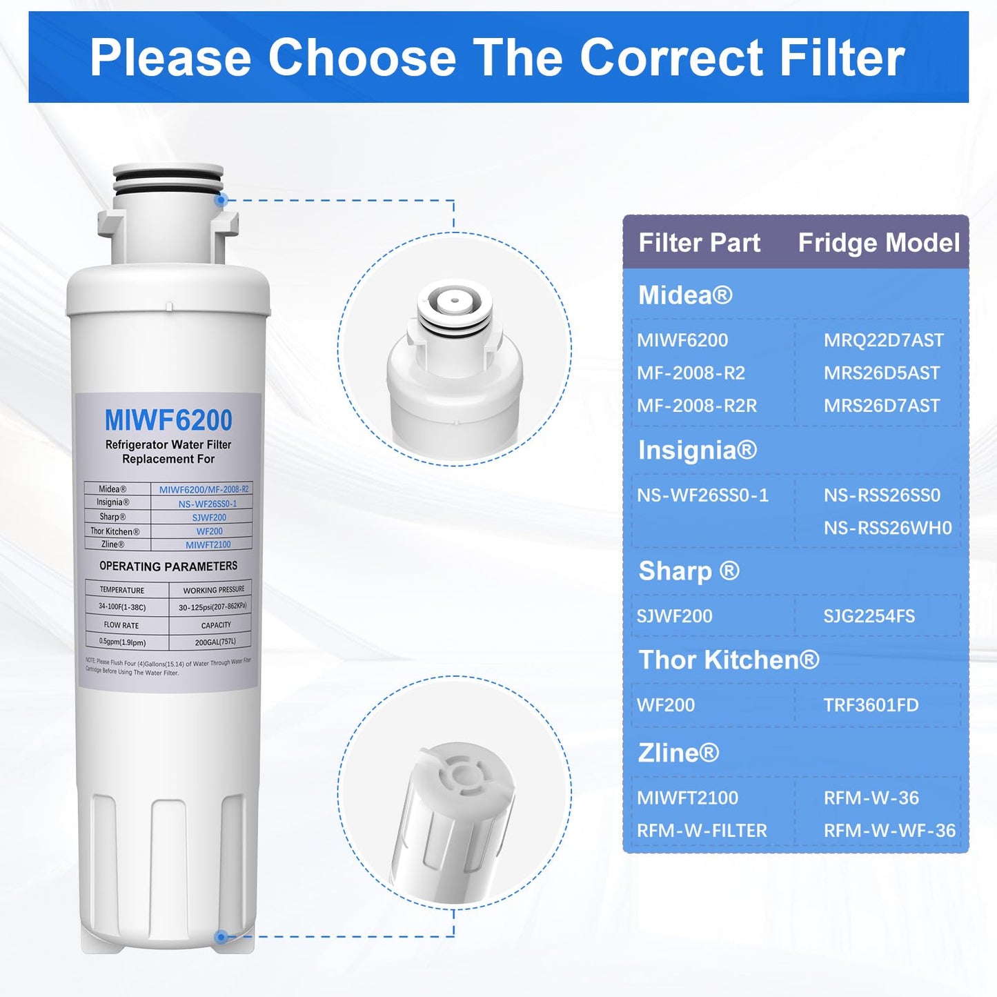 MIWF6200 Compatible with Midea MF-2008-R2 Insignia NS-WF26SS0-1 Zline MIWFT2100 Refrigerator Filter (3 Pack)