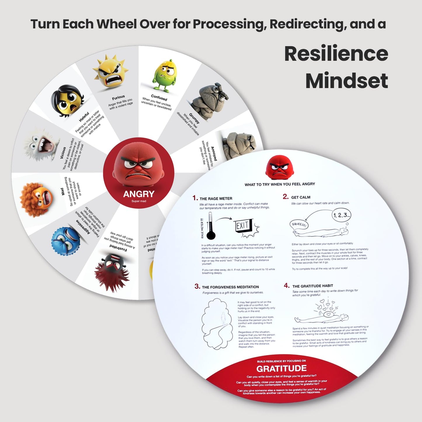 FeelWise Super EQ Kit - For Building Emotional Intelligence - Thirteen 12" Round 2-sided Emotion Wheels w/ Storage Envelope & Instructions - Emotion Learning Games for Kids, Parents, Professionals, Teachers, School Counselor - Screen-Free Activities